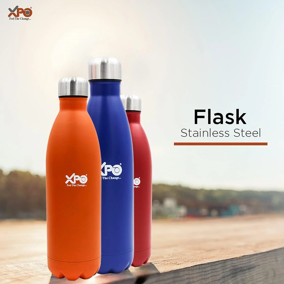 فلاسک استیل ضد زنگ XPO | نگهداری 12 ساعته برای نوشیدنی های گرم یا سرد | روکش مات (آبی، 1000 میلی لیتر)