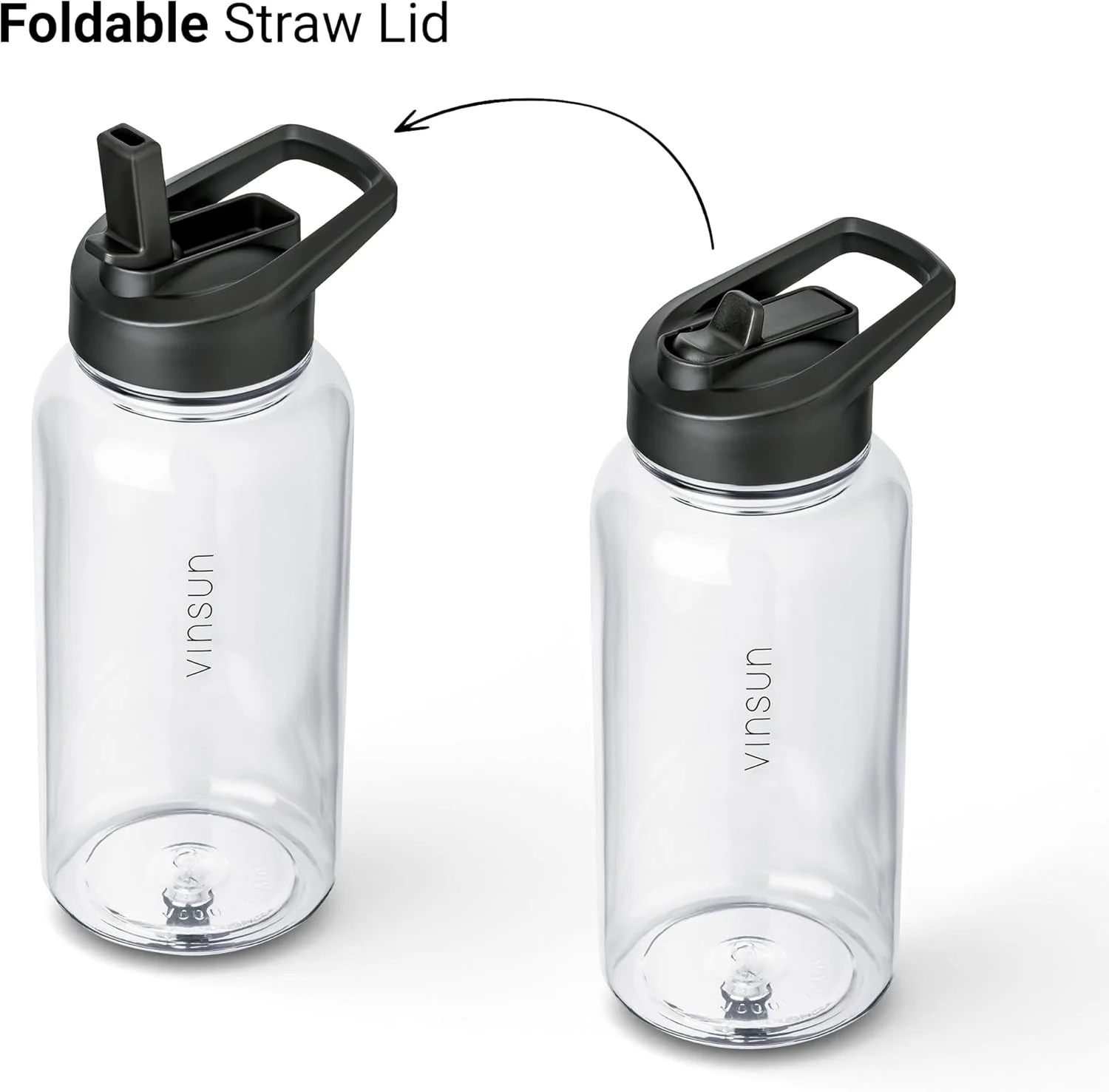 بطری ورزشی وینسون 1 لیتری با درب نی دار - تریتان، بدون BPA، ضد نشت - بطری آب شفاف - بطری آب سبک وزن برای ورزش، فضای باز، مدرسه، دوچرخه، باشگاه