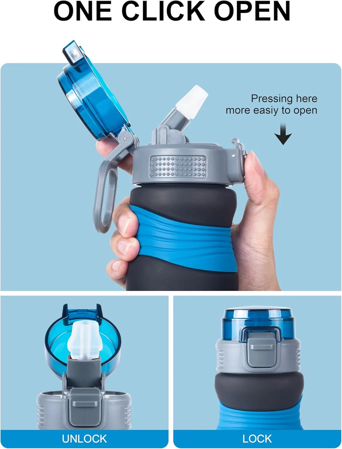 بطری آب Bottled Joy با نی، 800 میلی لیتر، بدون BPA، بطری آب انگیزشی با نشانگر زمان، قمقمه ورزشی، بطری نوشیدنی با سگک ضد نشت برای تناسب اندام (خاکستری-آبی) بطری آب Bottled Joy با نی، 800 میلی لیتر، بدون BPA، بطری آب انگیزشی با نشانگر زمان، قمقمه ورزشی، بطری نوشیدنی با سگک ضد نشت برای تناسب اندام (خاکستری-آبی)