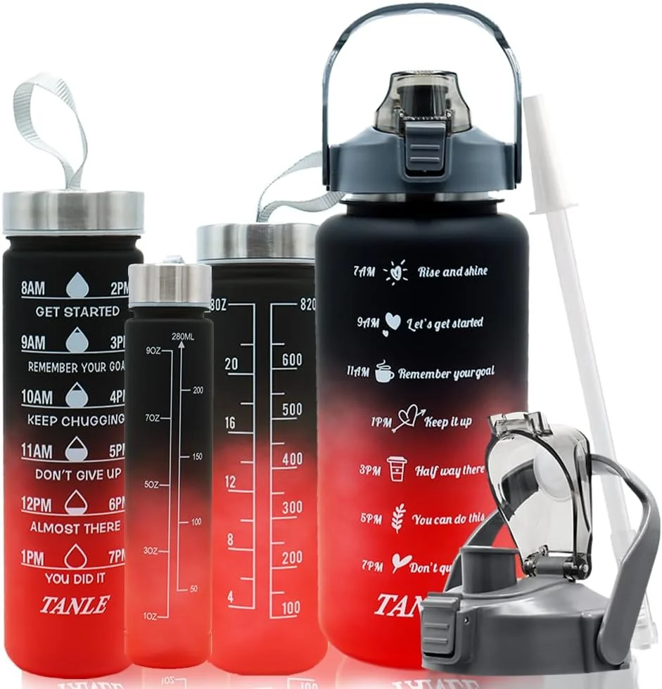 ست قمقمه آب انگیزشی 4 تکه مناسب باشگاه، کمپینگ، ماهیگیری و پیک نیک