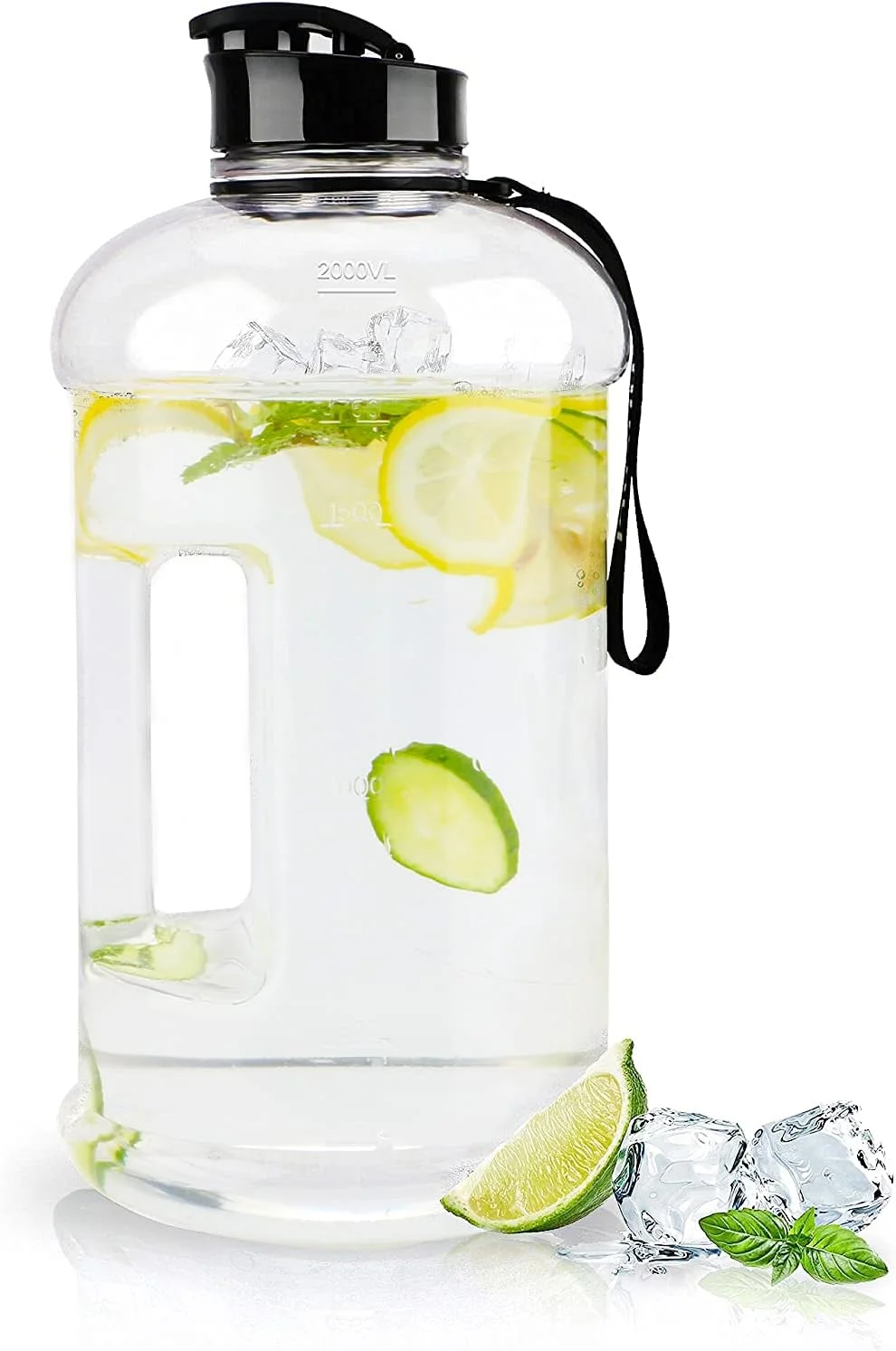 بطری آب ونرلی نیم گالن 2.2 لیتری با دسته و درب تاشو، ضد نشت، بدون BPA، قابل استفاده مجدد، بادوام، مناسب باشگاه، کمپینگ، ورزش، پیاده روی و فعالیت های خارج از منزل (شفاف)