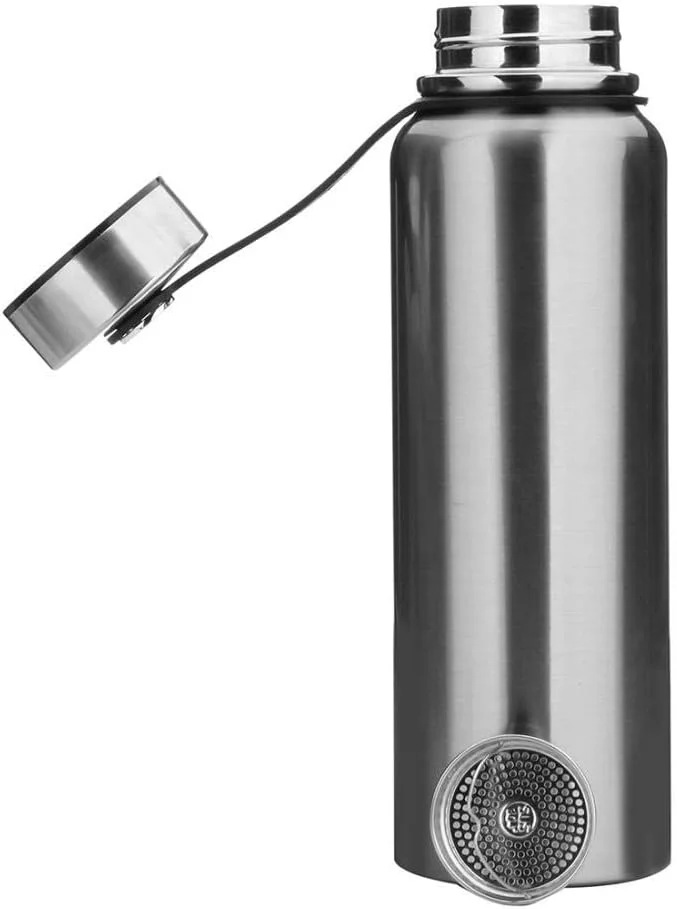 قمقمه آب فلزی وروس 1.5 لیتری، فلاسک استیل ضد زنگ، قمقمه ورزشی ضد نشت برای دویدن، باشگاه، دوچرخه سواری با ابعاد مختلف (نقره ای، 1.5 لیتر (33x9 سانتی متر))
