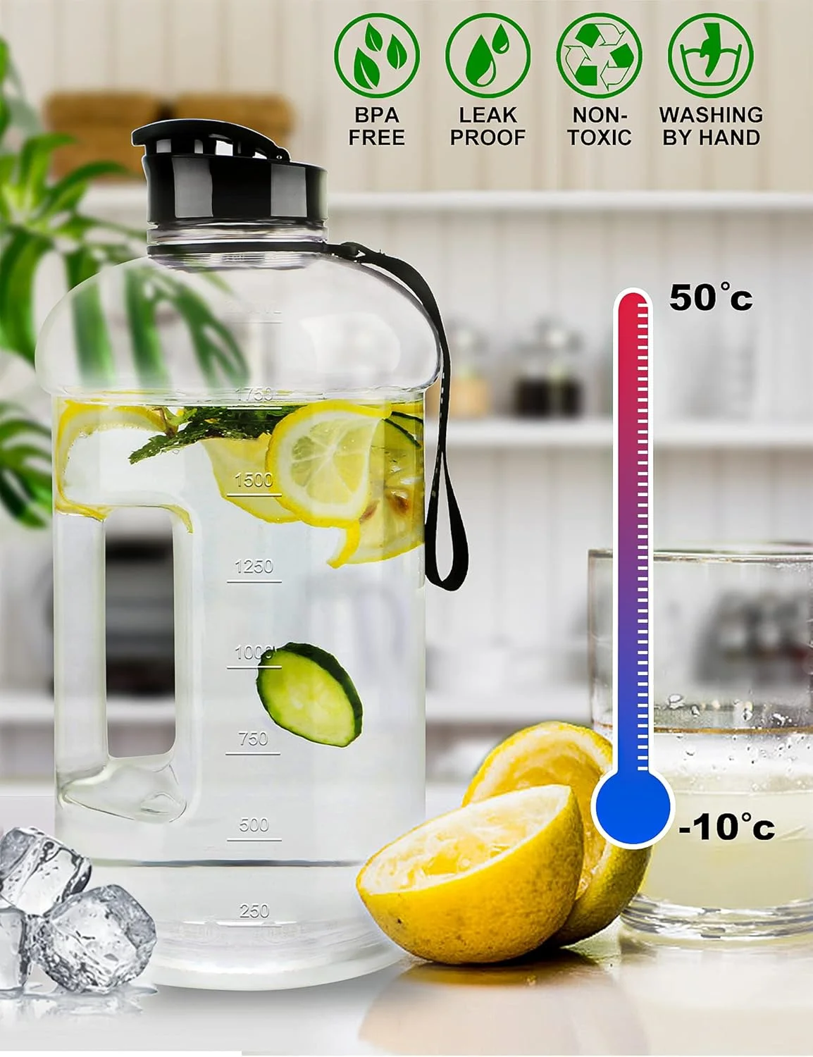 بطری آب ونرلی نیم گالن 2.2 لیتری با دسته و درب تاشو، ضد نشت، بدون BPA، قابل استفاده مجدد، بادوام، مناسب باشگاه، کمپینگ، ورزش، پیاده روی و فعالیت های خارج از منزل (شفاف) بطری آب ونرلی نیم گالن 2.2 لیتری با دسته و درب تاشو، ضد نشت، بدون BPA، قابل استفاده مجدد، بادوام، مناسب باشگاه، کمپینگ، ورزش، پیاده روی و فعالیت های خارج از منزل (شفاف)