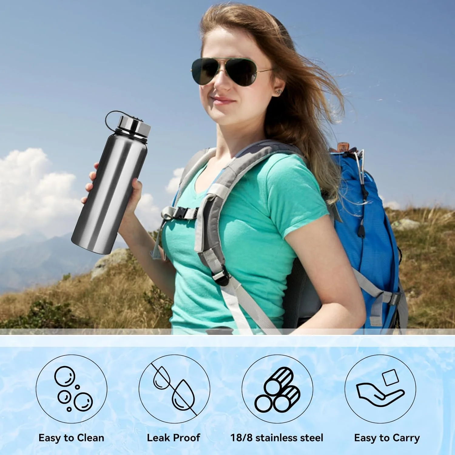 قمقمه آب فلزی وروس 1.5 لیتری، فلاسک استیل ضد زنگ، قمقمه ورزشی ضد نشت برای دویدن، باشگاه، دوچرخه سواری با ابعاد مختلف (نقره ای، 1.5 لیتر (33x9 سانتی متر)) قمقمه آب فلزی وروس 1.5 لیتری، فلاسک استیل ضد زنگ، قمقمه ورزشی ضد نشت برای دویدن، باشگاه، دوچرخه سواری با ابعاد مختلف (نقره ای، 1.5 لیتر (33x9 سانتی متر))