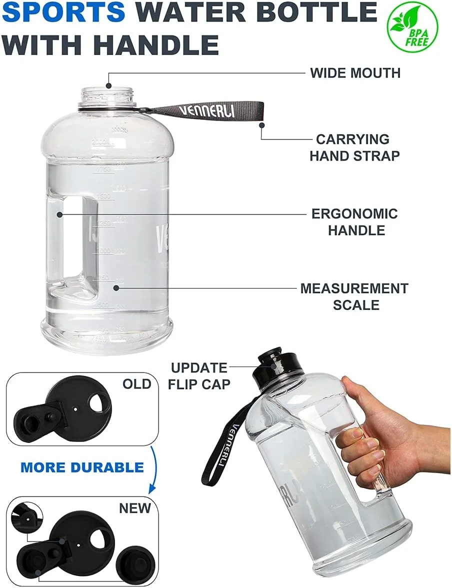 بطری آب ونرلی نیم گالن 2.2 لیتری با دسته و درب تاشو، ضد نشت، بدون BPA، قابل استفاده مجدد، بادوام، مناسب باشگاه، کمپینگ، ورزش، پیاده روی و فعالیت های خارج از منزل (شفاف) بطری آب ونرلی نیم گالن 2.2 لیتری با دسته و درب تاشو، ضد نشت، بدون BPA، قابل استفاده مجدد، بادوام، مناسب باشگاه، کمپینگ، ورزش، پیاده روی و فعالیت های خارج از منزل (شفاف)