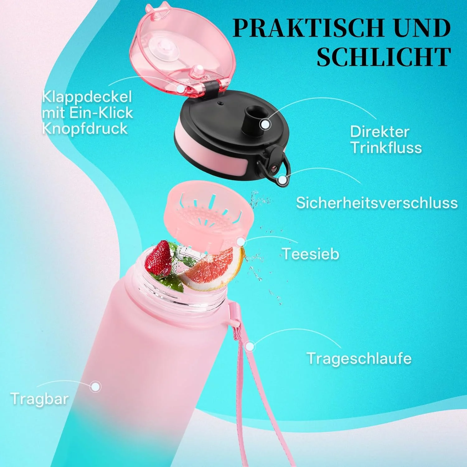 بطری آب ورزشی UZSPACE، پلاستیک تریتان بدون BPA، ضد نشت، مناسب برای مسافرت، باشگاه، فیتنس، دویدن و مدرسه (صورتی و فیروزه ای، 500 میلی لیتر) بطری آب ورزشی UZSPACE، پلاستیک تریتان بدون BPA، ضد نشت، مناسب برای مسافرت، باشگاه، فیتنس، دویدن و مدرسه (صورتی و فیروزه ای، 500 میلی لیتر)