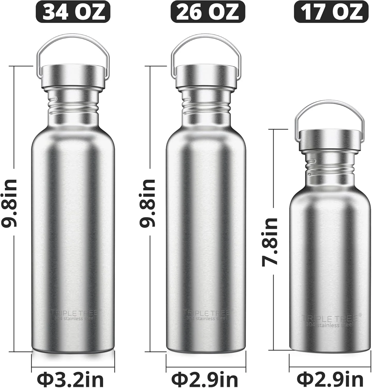 بطری آب ورزشی تریپل تری، 1000 میلی لیتر، تک جداره، استیل ضد زنگ گرید 18/8، قمقمه آب دهانه گشاد ضد نشت برای دوندگان، کوهنوردان، پیک نیک، دوچرخه سواران بطری آب ورزشی تریپل تری، 1000 میلی لیتر، تک جداره، استیل ضد زنگ گرید 18/8، قمقمه آب دهانه گشاد ضد نشت برای دوندگان، کوهنوردان، پیک نیک، دوچرخه سواران