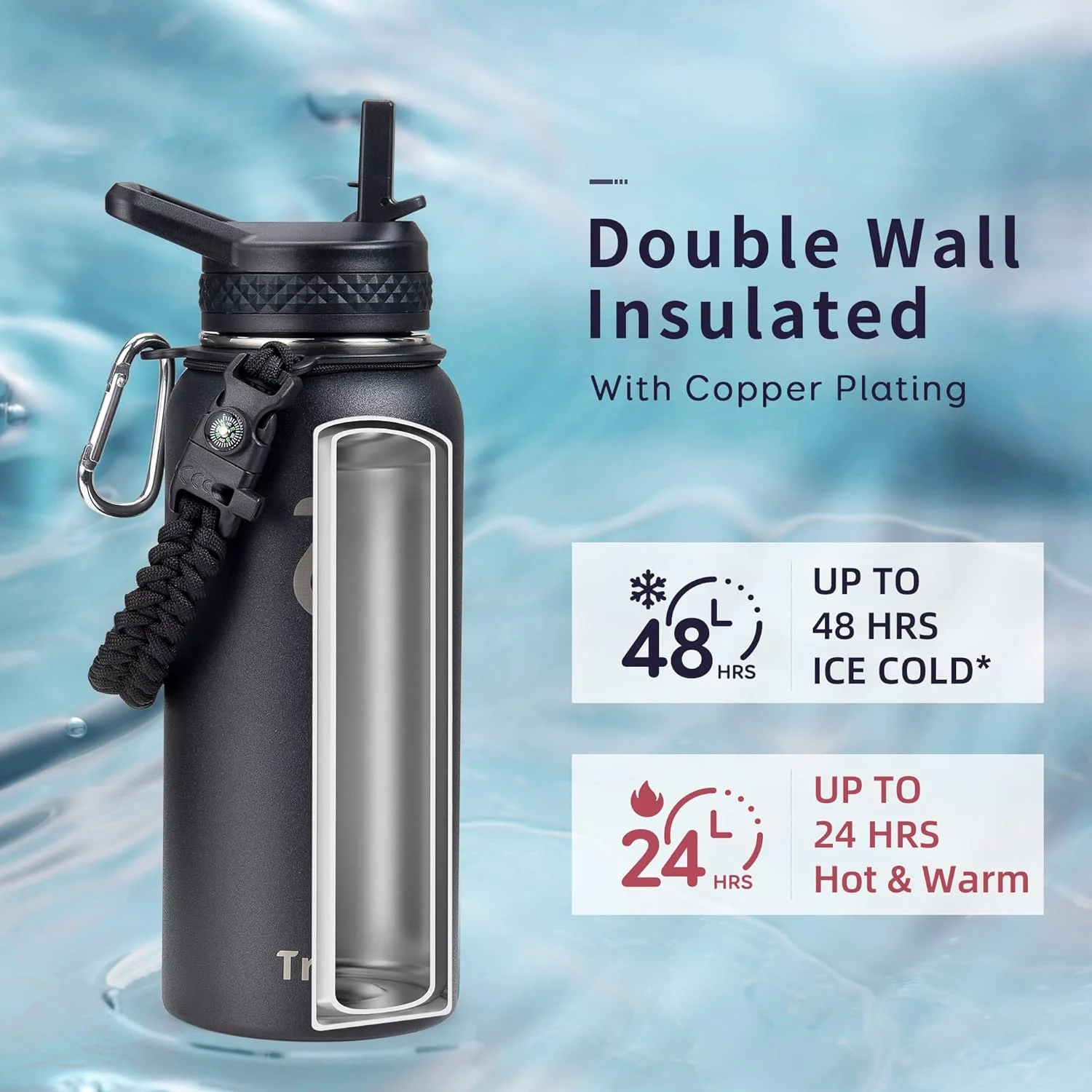 بطری آب ترِبو ۹۴۶ میلی لیتری با دسته طنابی، دهانه گشاد، عایق بندی شده، استیل ضد زنگ دو جداره، فلاسک ورزشی بزرگ، نگهداری آب گرم تا ۲۴ ساعت و آب سرد تا ۴۸ ساعت، قمقمه آب با ۳ درب، مشکی بطری آب ترِبو ۹۴۶ میلی لیتری با دسته طنابی، دهانه گشاد، عایق بندی شده، استیل ضد زنگ دو جداره، فلاسک ورزشی بزرگ، نگهداری آب گرم تا ۲۴ ساعت و آب سرد تا ۴۸ ساعت، قمقمه آب با ۳ درب، مشکی
