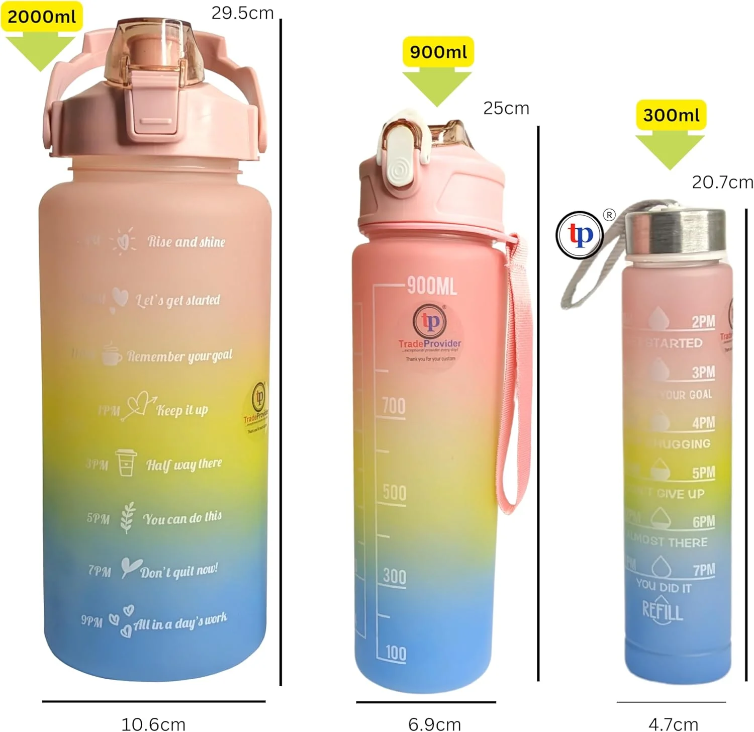 بطری آب TradeProvider® (بسته 3 عددی هلویی) بدون BPA، 2 لیتری، 900 میلی لیتری، 300 میلی لیتری با درب ضد نشت، نی، برس، نشانگر زمان، (3 طیف رنگی هلویی) بطری آب TradeProvider® (بسته 3 عددی هلویی) بدون BPA، 2 لیتری، 900 میلی لیتری، 300 میلی لیتری با درب ضد نشت، نی، برس، نشانگر زمان، (3 طیف رنگی هلویی)