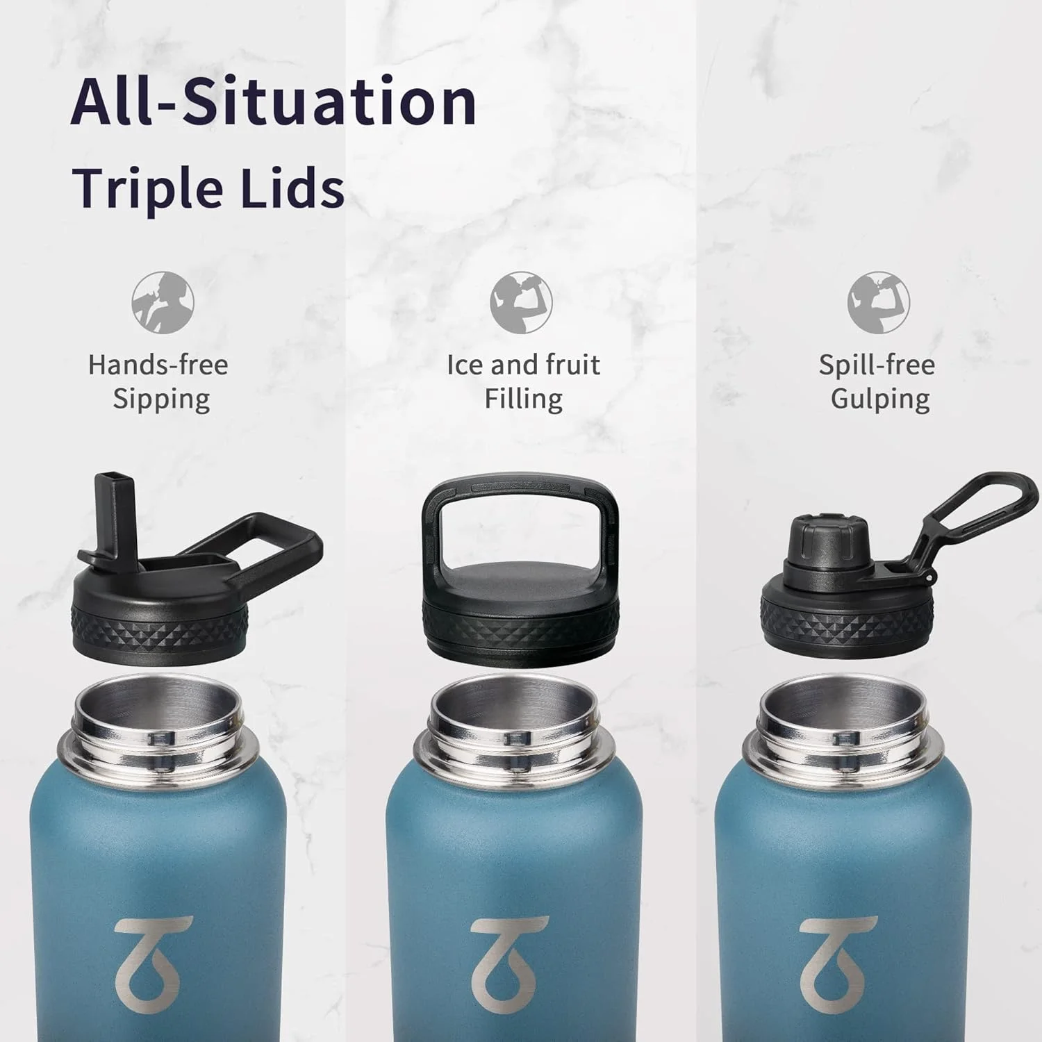 بطری آب استیل ضد زنگ Trebo با ظرفیت 1.2 لیتر، بطری آب عایق دوجداره با دسته پاراکورد، بطری ورزشی دهانه گشاد، نگهداری آب سرد تا 48 ساعت با 3 درب، مشکی نیلی بطری آب استیل ضد زنگ Trebo با ظرفیت 1.2 لیتر، بطری آب عایق دوجداره با دسته پاراکورد، بطری ورزشی دهانه گشاد، نگهداری آب سرد تا 48 ساعت با 3 درب، مشکی نیلی