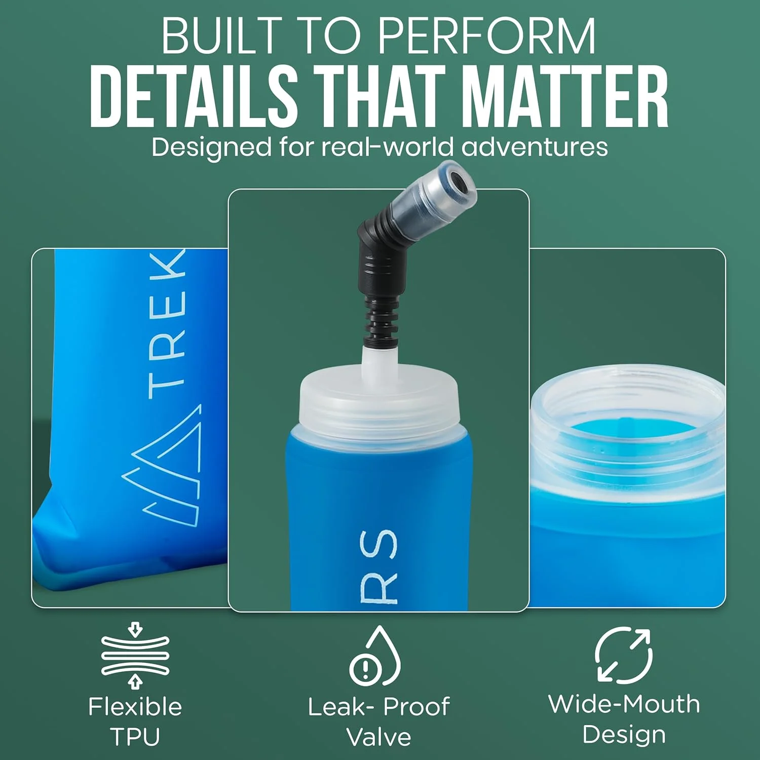 قمقمه آب تاشو، 500 میلی لیتر، ست 2 عددی، با نی سیلیکونی و دریچه گاز