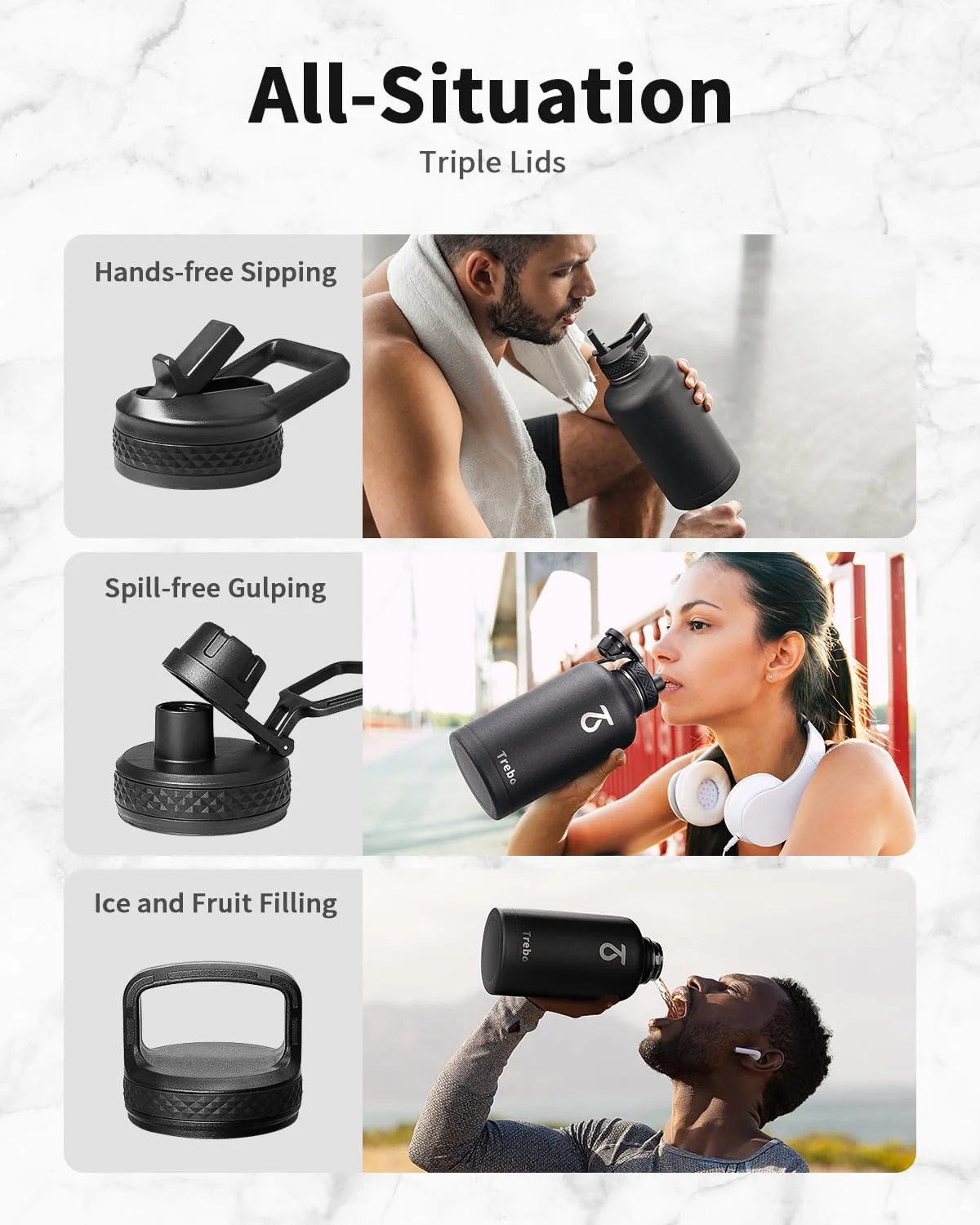 بطری آب نیم گالن Trebo با دسته طناب پاراکورد، دهانه گشاد 64 اونسی، استیل ضد زنگ دو جداره عایق، فلاسک ورزشی بزرگ، نگهداری آب گرم تا 24 ساعت و سرد تا 48 ساعت، قمقمه آب با 3 درب، مشکی بطری آب نیم گالن Trebo با دسته طناب پاراکورد، دهانه گشاد 64 اونسی، استیل ضد زنگ دو جداره عایق، فلاسک ورزشی بزرگ، نگهداری آب گرم تا 24 ساعت و سرد تا 48 ساعت، قمقمه آب با 3 درب، مشکی