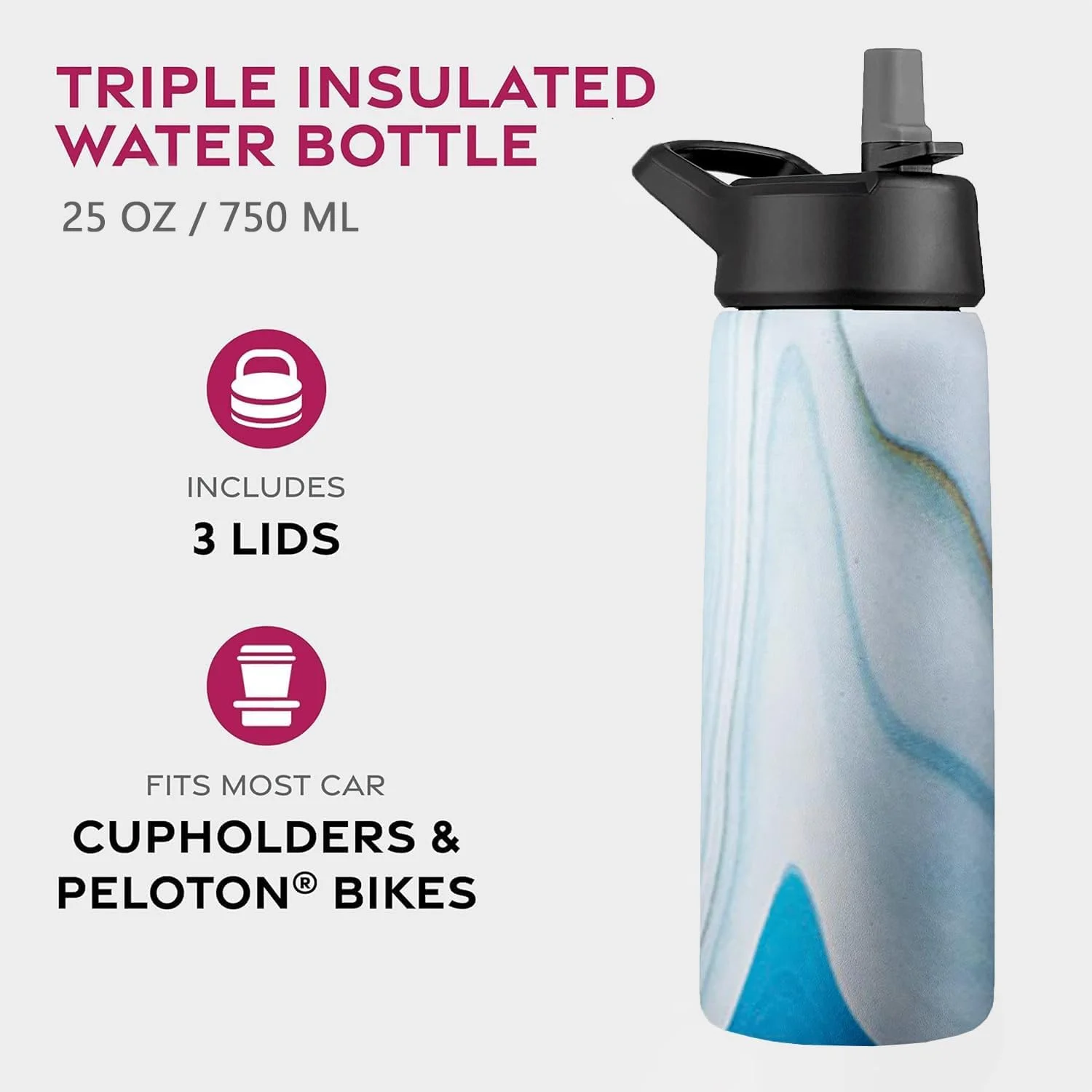 بطری آب سه جداره عایق بندی شده با نی - بطری فلزی استیل ضد زنگ با 3 درب ضد نشت - برای مسافرت، مدرسه، ورزش، باشگاه / مردان، زنان و کودکان (مرمر آبی نفیس، 750 میلی لیتر) بطری آب سه جداره عایق بندی شده با نی - بطری فلزی استیل ضد زنگ با 3 درب ضد نشت - برای مسافرت، مدرسه، ورزش، باشگاه / مردان، زنان و کودکان (مرمر آبی نفیس، 750 میلی لیتر)