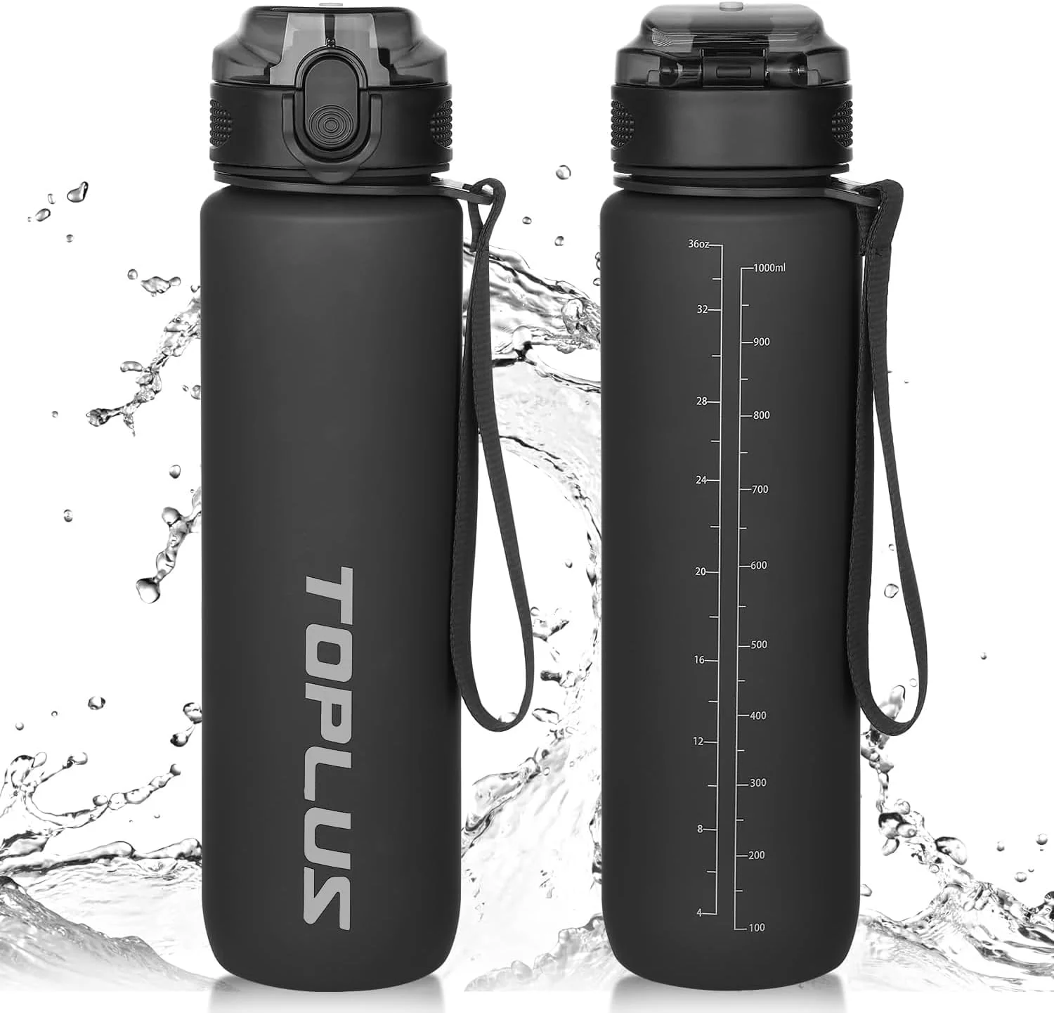 بطری آب ورزشی تاپلاس 1 لیتری، بطری آب پلاستیکی تریتان بدون BPA برای نوجوانان، بزرگسالان، ورزش، پیاده روی، باشگاه، تناسب اندام، فعالیت های خارج از منزل، دوچرخه سواری، مدرسه و دفتر، مشکی