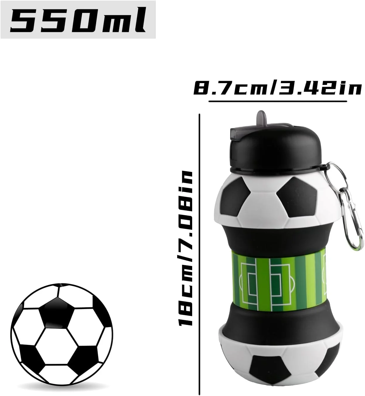 بطری آب تاشو سیلیکونی 550 میلی لیتری طرح توپی، ضد نشت و مقاوم در برابر ضربه، لیوان ورزشی بادوام و قابل حمل برای فعالیت های خارج از منزل (فوتبال) بطری آب تاشو سیلیکونی 550 میلی لیتری طرح توپی، ضد نشت و مقاوم در برابر ضربه، لیوان ورزشی بادوام و قابل حمل برای فعالیت های خارج از منزل (فوتبال)