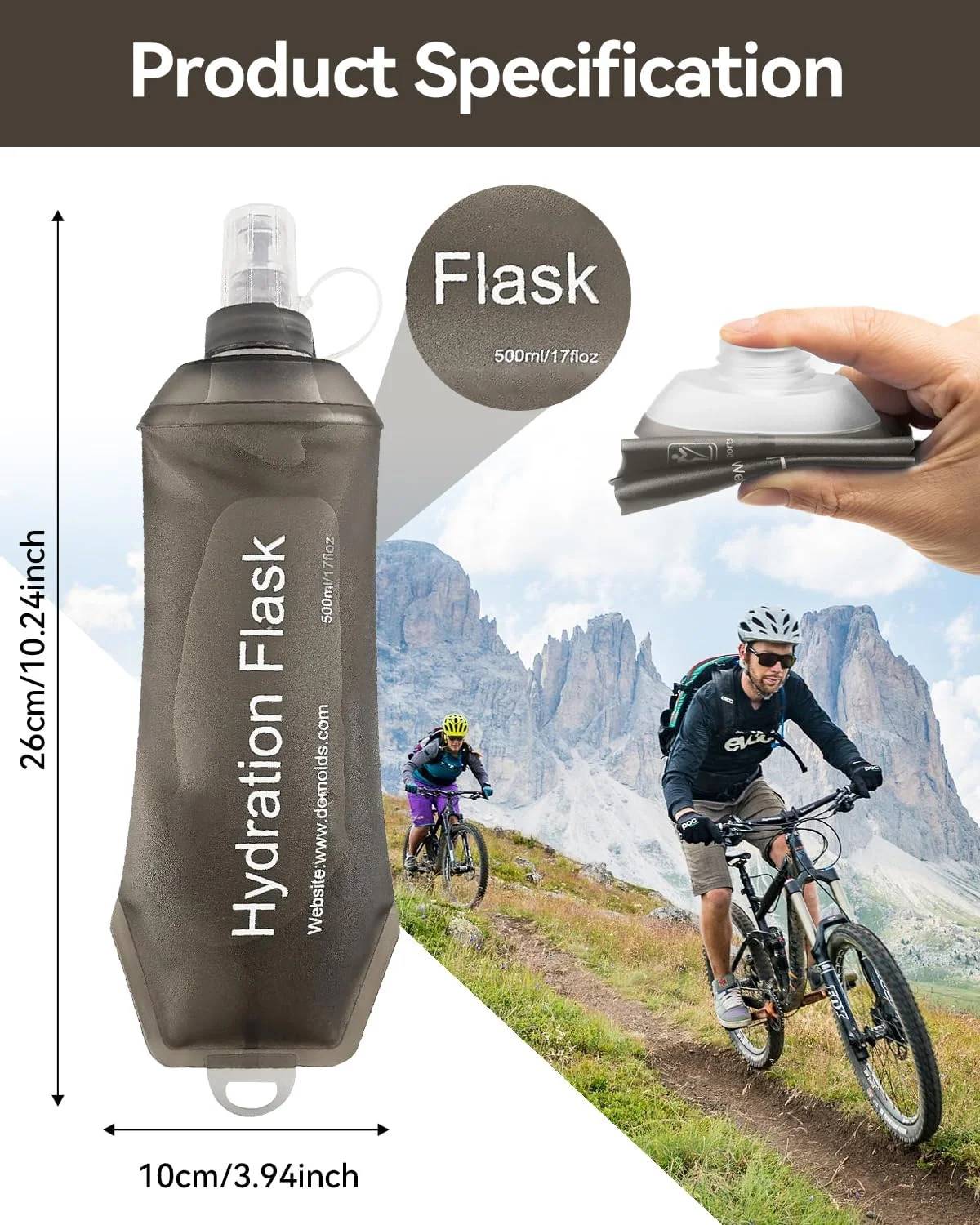 قمقمه تاشو TPU نرم T Tersely، بسته 2 عددی، 500 میلی لیتر، قمقمه آبرسانی برای دویدن، بطری آب تاشو نرم برای بسته آبرسانی، دویدن، پیاده روی، دوچرخه سواری، ماراتن (خاکستری)