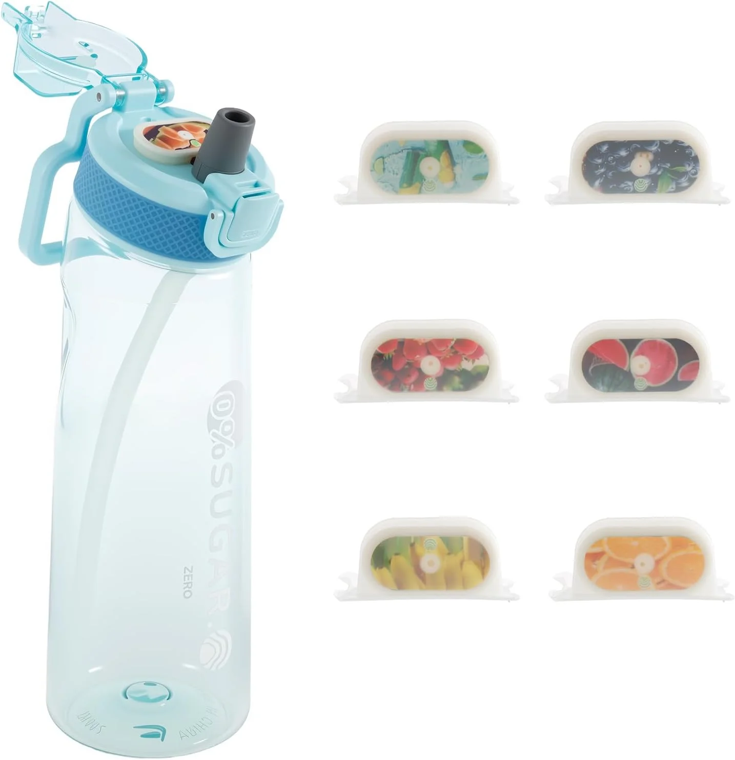 بطری نوشیدنی، بطری آب بادوام 700 میلی لیتری با نی و بند، 7 کپسول با طعم میوه، بطری فنجان آب ورزشی عایق بندی شده، ظرف آب ضد نشت برای باشگاه (آبی)