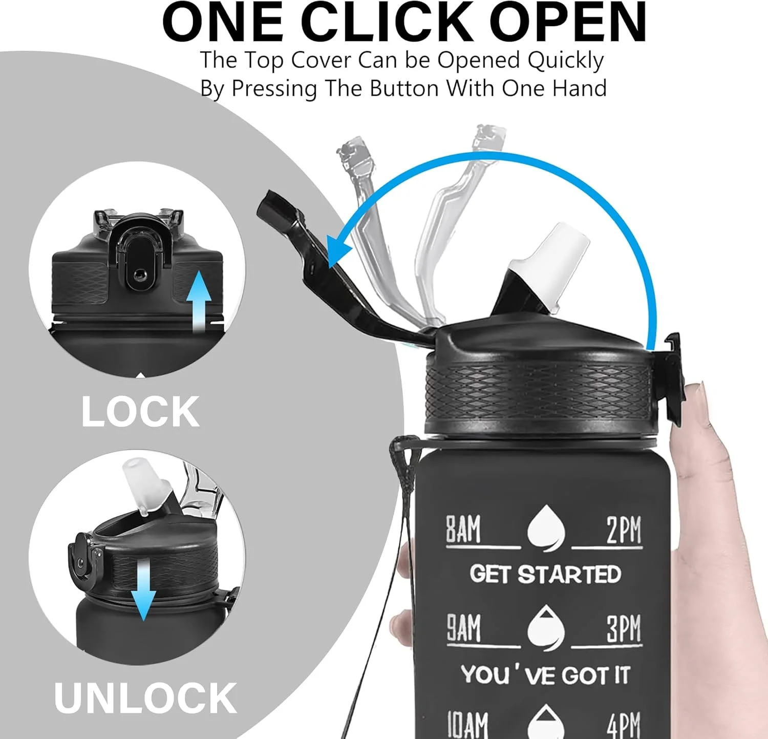 بطری آب ورزشی، بطری آب 1 لیتری با نی و نشانگر زمان، بطری نوشیدنی بادوام و قابل استفاده مجدد با درب ضد نشت و بدون BPA برای باشگاه، ورزش، فضای باز (مشکی) بطری آب ورزشی، بطری آب 1 لیتری با نی و نشانگر زمان، بطری نوشیدنی بادوام و قابل استفاده مجدد با درب ضد نشت و بدون BPA برای باشگاه، ورزش، فضای باز (مشکی)