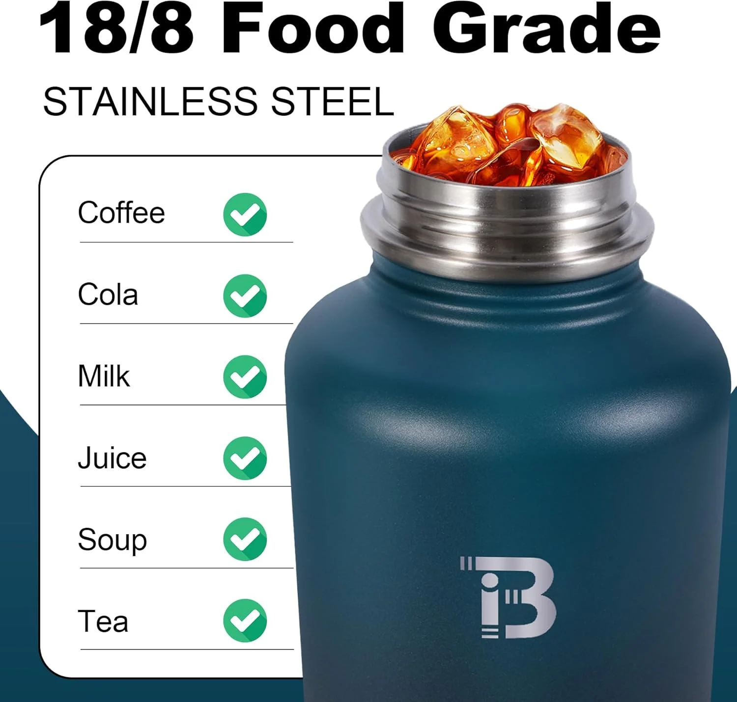 بطری آب استیل ضد زنگ، 1.9 لیتر، بطری آب عایق بندی شده با 2 درب (نی دار و بدون نی)، بطری ورزشی فلزی 1900 میلی لیتری بدون BPA برای باشگاه، بدنسازی، فضای باز بطری آب استیل ضد زنگ، 1.9 لیتر، بطری آب عایق بندی شده با 2 درب (نی دار و بدون نی)، بطری ورزشی فلزی 1900 میلی لیتری بدون BPA برای باشگاه، بدنسازی، فضای باز