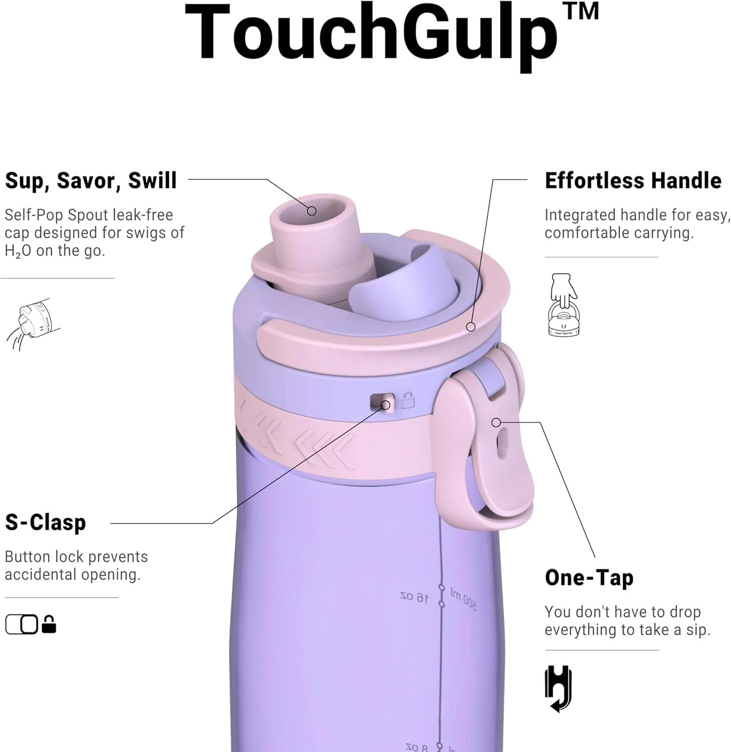 بطری آب سوپر اسپارو تریتان، 750 میلی لیتر، بدون BPA، بطری ورزشی ایده آل، بطری های نوشیدنی TouchGulp با جریان سریع تک کلیک، سبک وزن، پایدار
