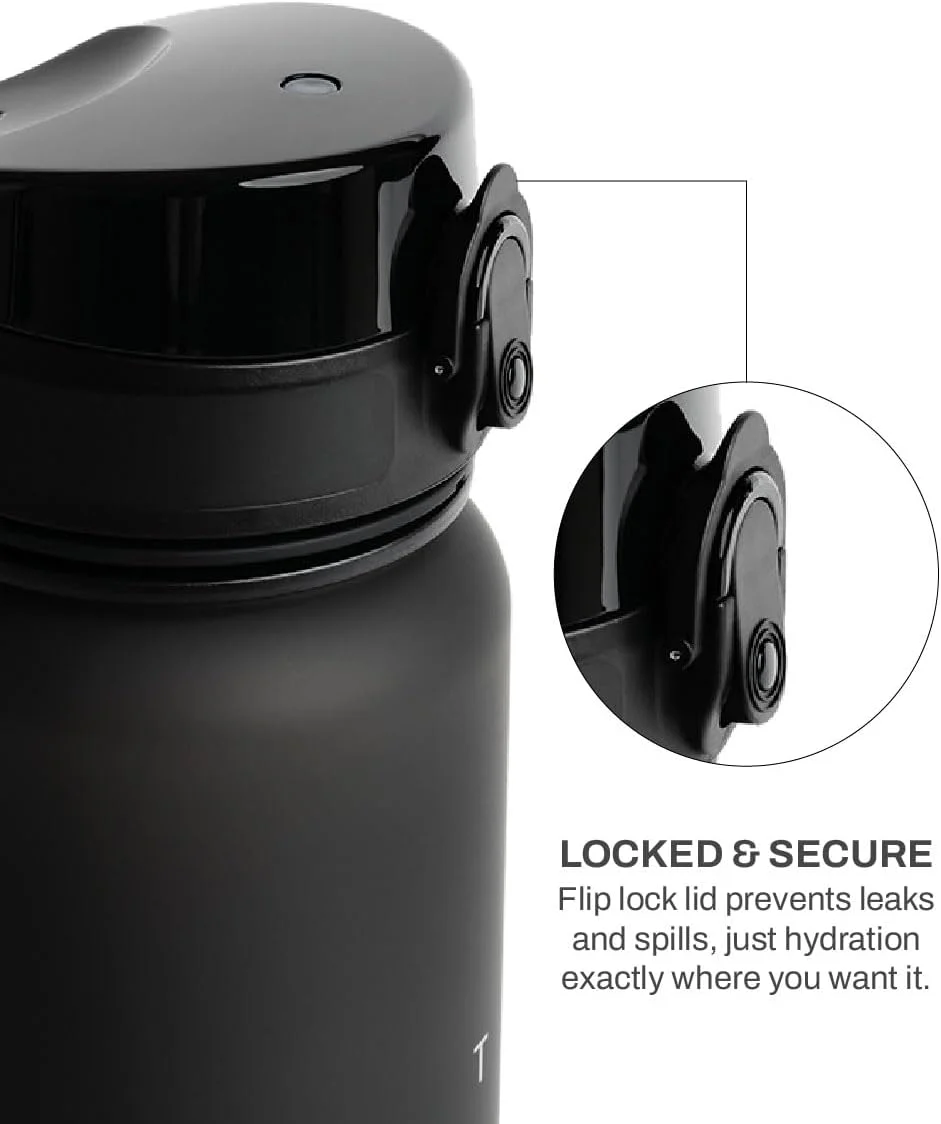 بطری آب TEGO Rise Tritan | درب قفل دار ایمن 800 میلی لیتری | بدون BPA، بادوام و مقاوم در برابر ضربه | بند مچی برای حمل آسان | نشانگر میزان آب | بطری آب برای باشگاه، دفتر، مسافرت (مشکی) بطری آب TEGO Rise Tritan | درب قفل دار ایمن 800 میلی لیتری | بدون BPA، بادوام و مقاوم در برابر ضربه | بند مچی برای حمل آسان | نشانگر میزان آب | بطری آب برای باشگاه، دفتر، مسافرت (مشکی)