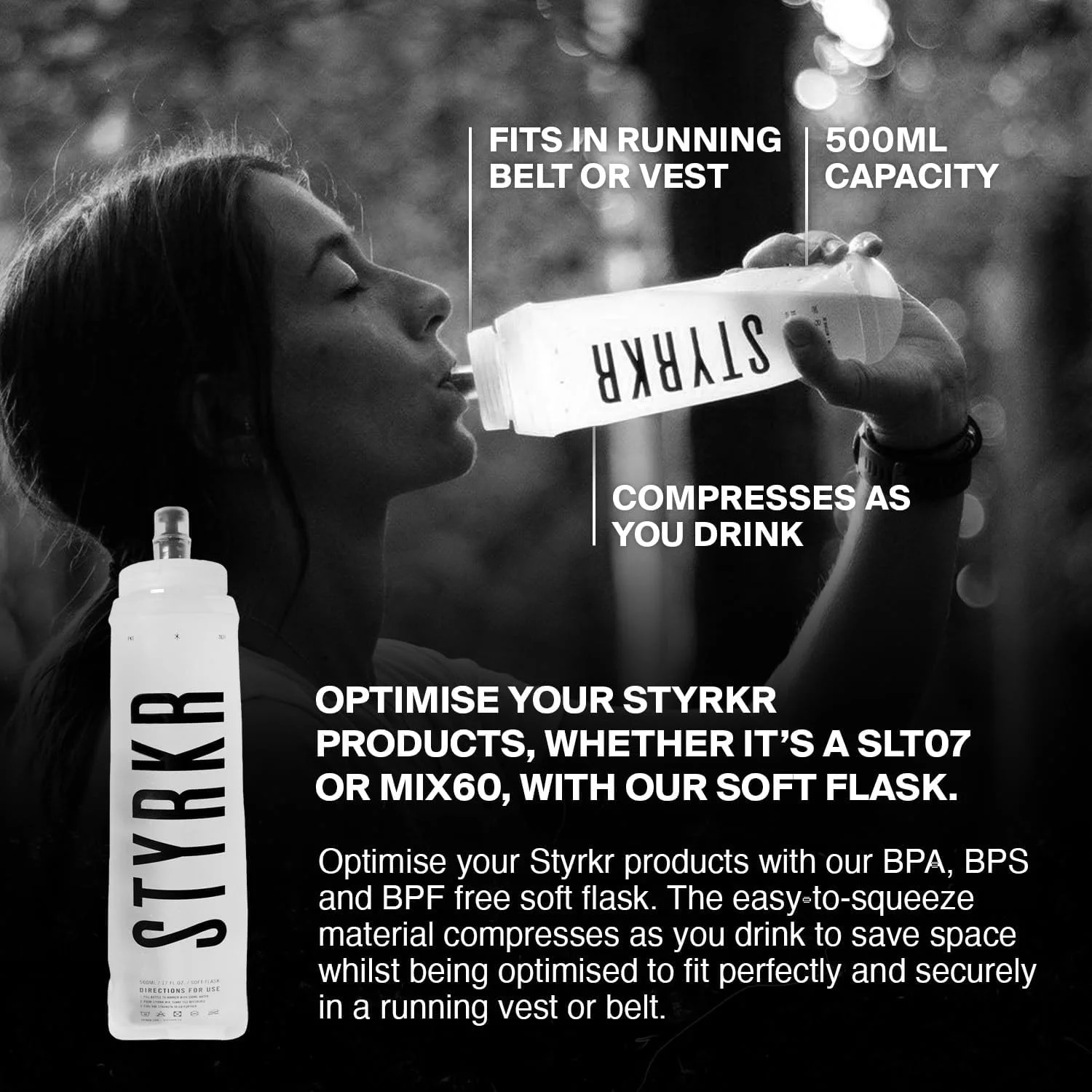 بطری آب نرم STYRKR 500 میلی لیتر، قمقمه ورزشی شفاف - تاشو و فشاری، دهانه گشاد و تمیز کردن آسان - مناسب دوچرخه سواری، ورزش یا باشگاه بطری آب نرم STYRKR 500 میلی لیتر، قمقمه ورزشی شفاف - تاشو و فشاری، دهانه گشاد و تمیز کردن آسان - مناسب دوچرخه سواری، ورزش یا باشگاه