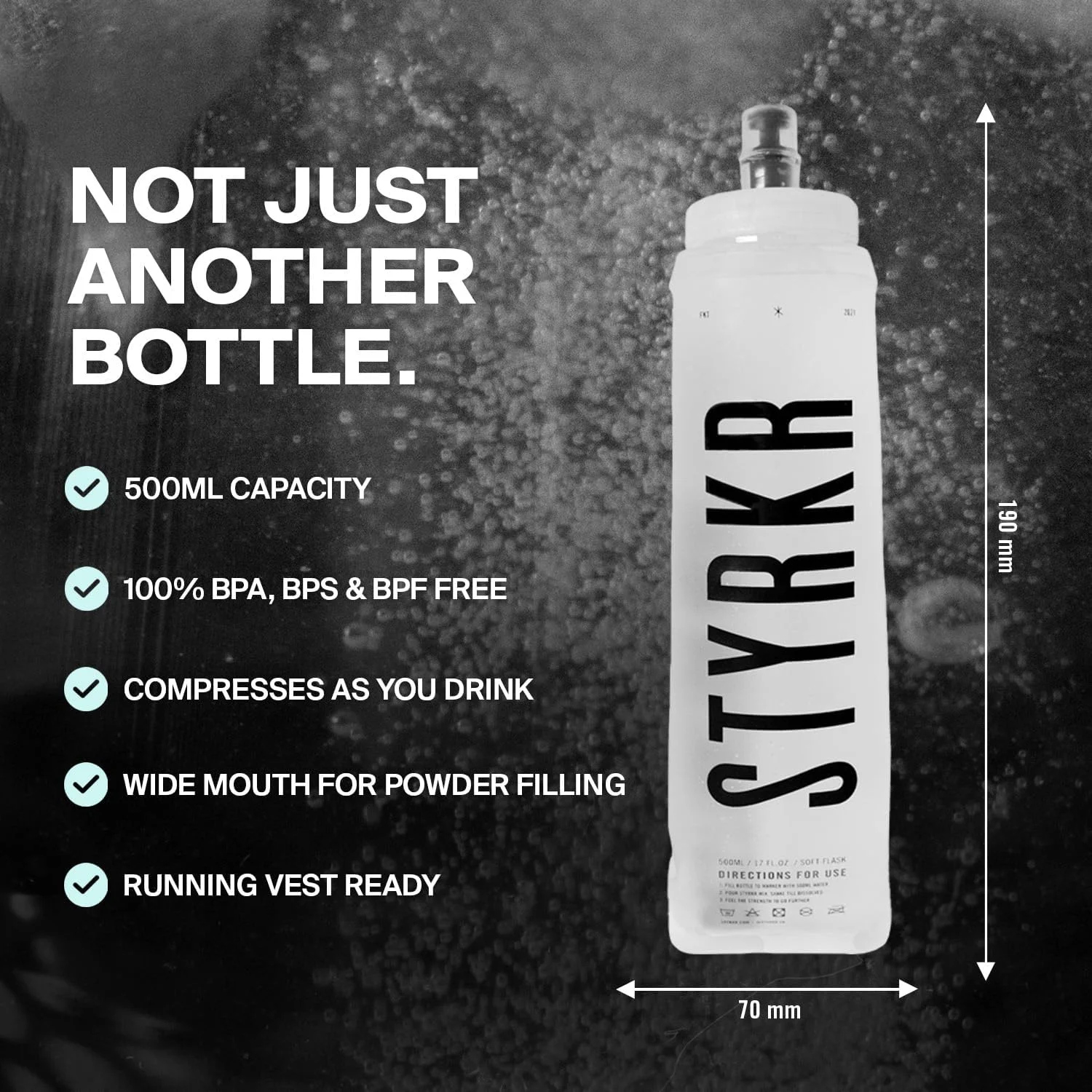 بطری آب نرم STYRKR 500 میلی لیتر، قمقمه ورزشی شفاف - تاشو و فشاری، دهانه گشاد و تمیز کردن آسان - مناسب دوچرخه سواری، ورزش یا باشگاه بطری آب نرم STYRKR 500 میلی لیتر، قمقمه ورزشی شفاف - تاشو و فشاری، دهانه گشاد و تمیز کردن آسان - مناسب دوچرخه سواری، ورزش یا باشگاه