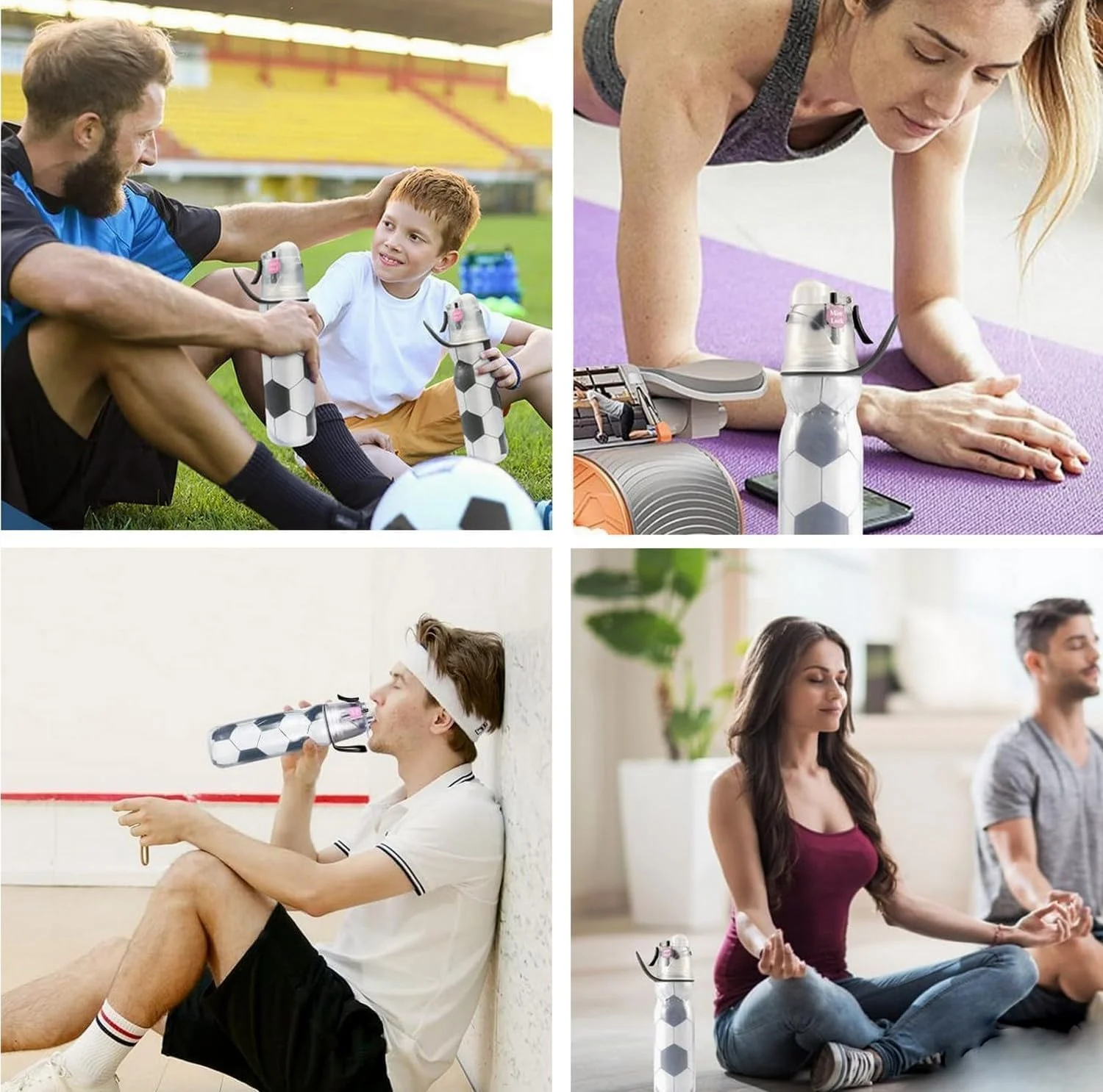 بطری آب پاششی ورزشی برای کودکان، بطری آب ورزشی ضد نشت، عایق حرارتی سه لایه بدون BPA، عملکرد مه پاشی و جرعه نوشی، برای باشگاه، دوچرخه سواری، مدرسه، 590 میلی لیتر (فوتبال)