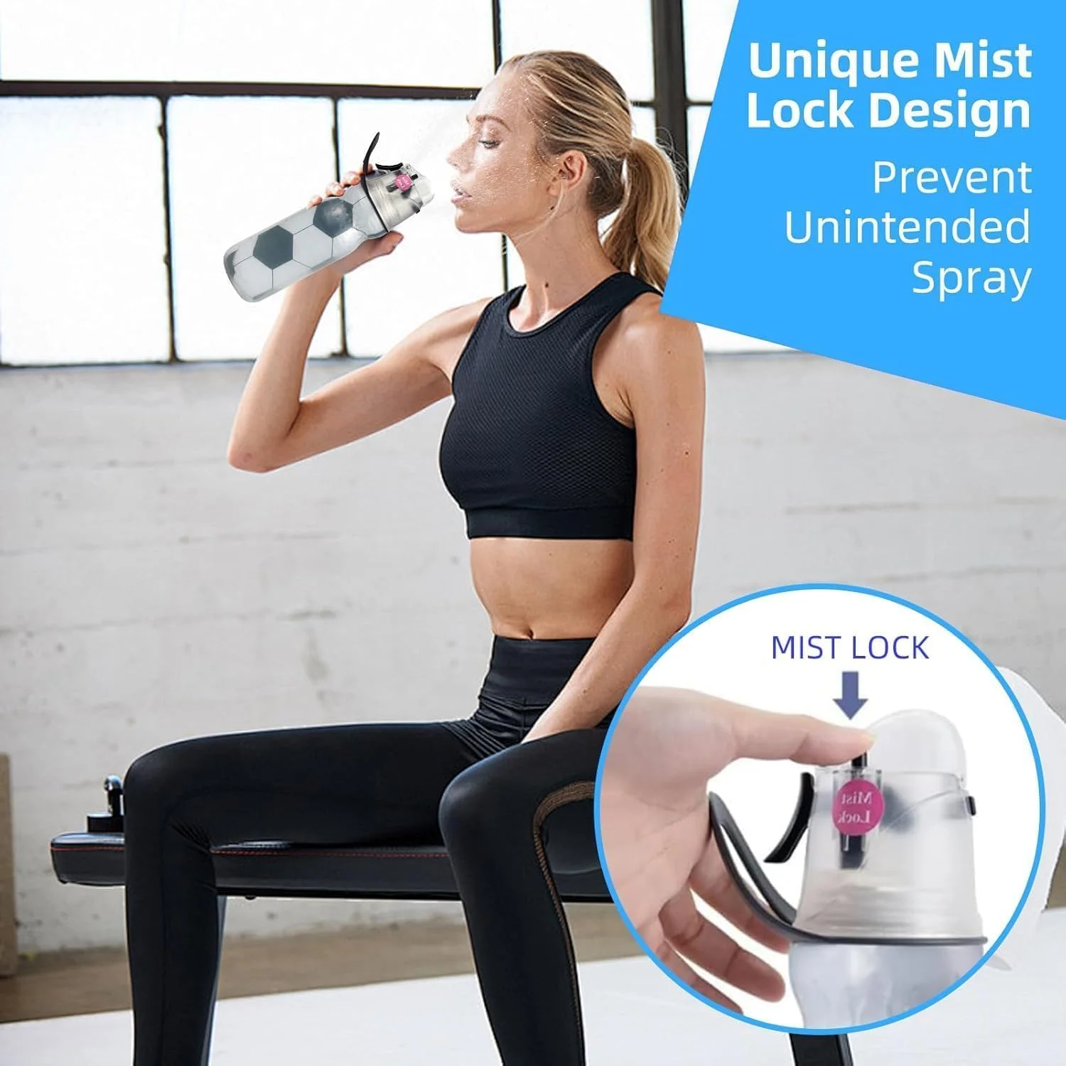 بطری آب پاششی ورزشی برای کودکان، بطری آب ورزشی ضد نشت، عایق حرارتی سه لایه بدون BPA، عملکرد مه پاشی و جرعه نوشی، برای باشگاه، دوچرخه سواری، مدرسه، 590 میلی لیتر (فوتبال)