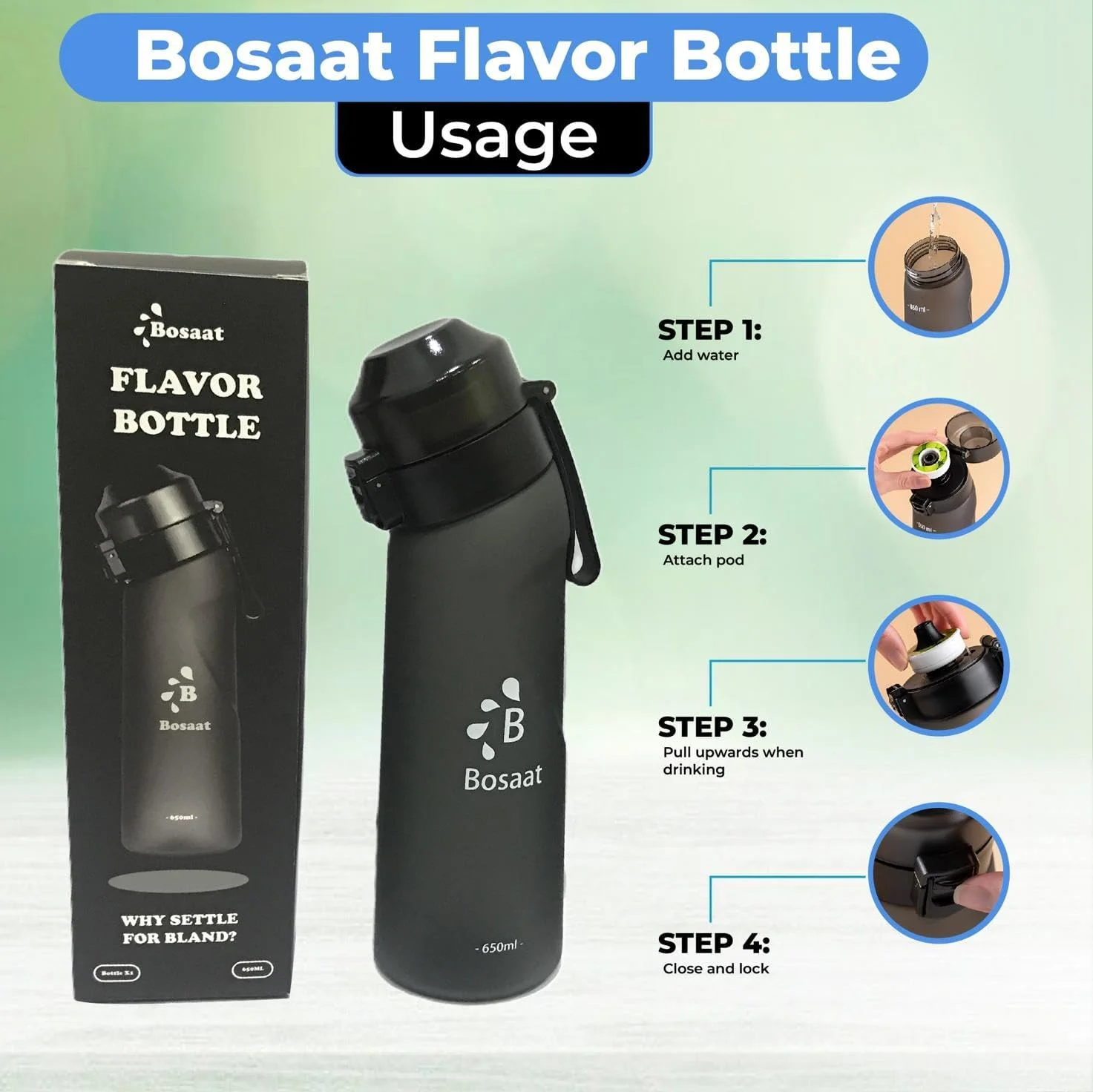 بطری آب با طعم دهنده های بدون شکر شامل 7 طعم میوه ای لیمو و آناناس، ست بطری آب تریتان برای کودکان و بزرگسالان، قمقمه 100% بدون BPA برای فضای باز و باشگاه (مشکی مات، 650 میلی لیتر) بطری آب با طعم دهنده های بدون شکر شامل 7 طعم میوه ای لیمو و آناناس، ست بطری آب تریتان برای کودکان و بزرگسالان، قمقمه 100% بدون BPA برای فضای باز و باشگاه (مشکی مات، 650 میلی لیتر)