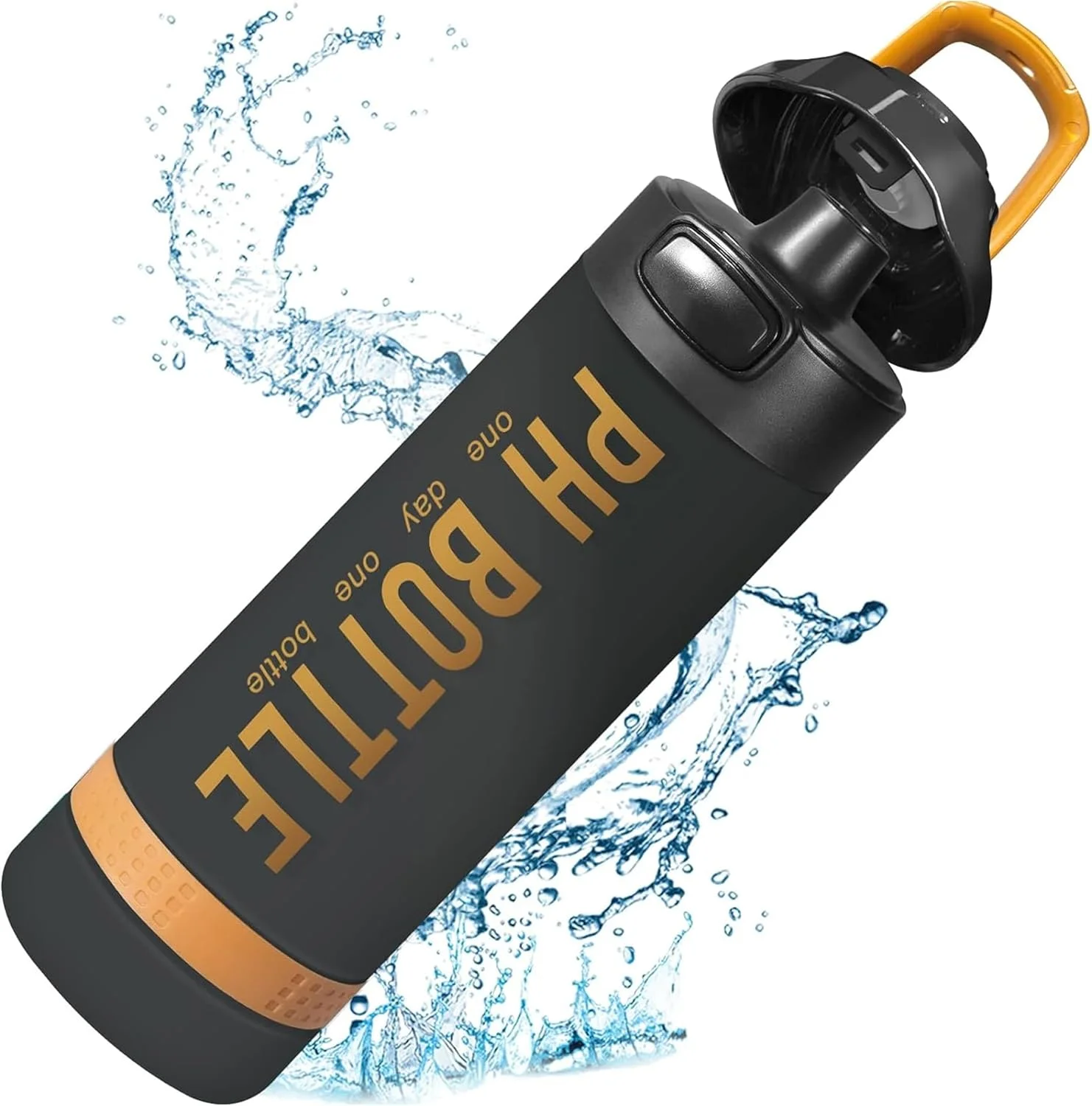 بطری آب ورزشی سولفار 1 لیتری | بطری نوشیدنی قابل حمل ضد نشت با درب قفل دار برای باشگاه، دویدن، دوچرخه سواری، مدرسه و دفتر | مشکی زرد