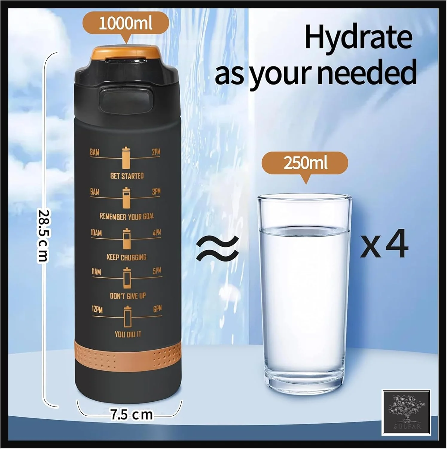 بطری آب ورزشی سولفار 1 لیتری | بطری نوشیدنی قابل حمل ضد نشت با درب قفل دار برای باشگاه، دویدن، دوچرخه سواری، مدرسه و دفتر | مشکی زرد بطری آب ورزشی سولفار 1 لیتری | بطری نوشیدنی قابل حمل ضد نشت با درب قفل دار برای باشگاه، دویدن، دوچرخه سواری، مدرسه و دفتر | مشکی زرد