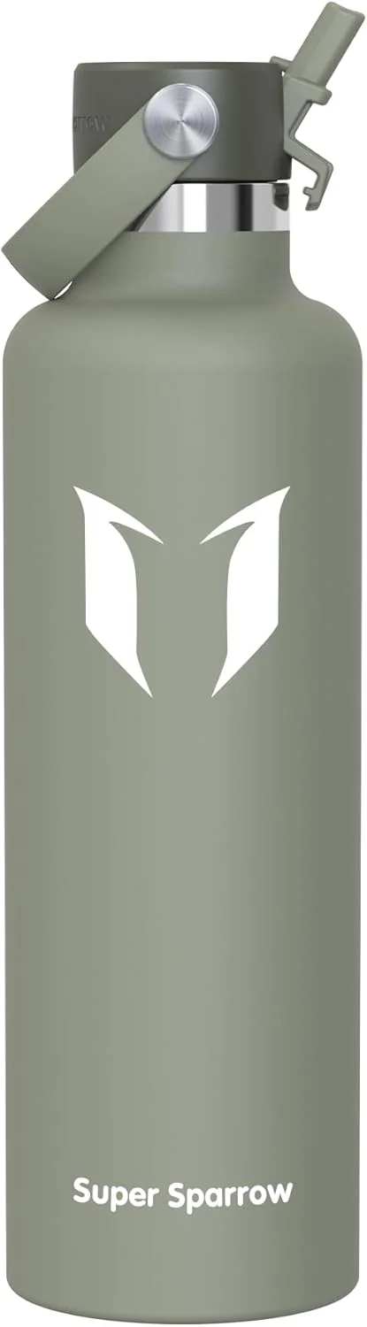 بطری آب عایق سوپر اسپارو 1 لیتری - بطری های آب فلزی FlipFlow با درب نی دار - بدون BPA - قمقمه استیل ضد زنگ ضد نشت برای ورزش، کمپینگ، پیاده روی، فضای باز، مسافرت