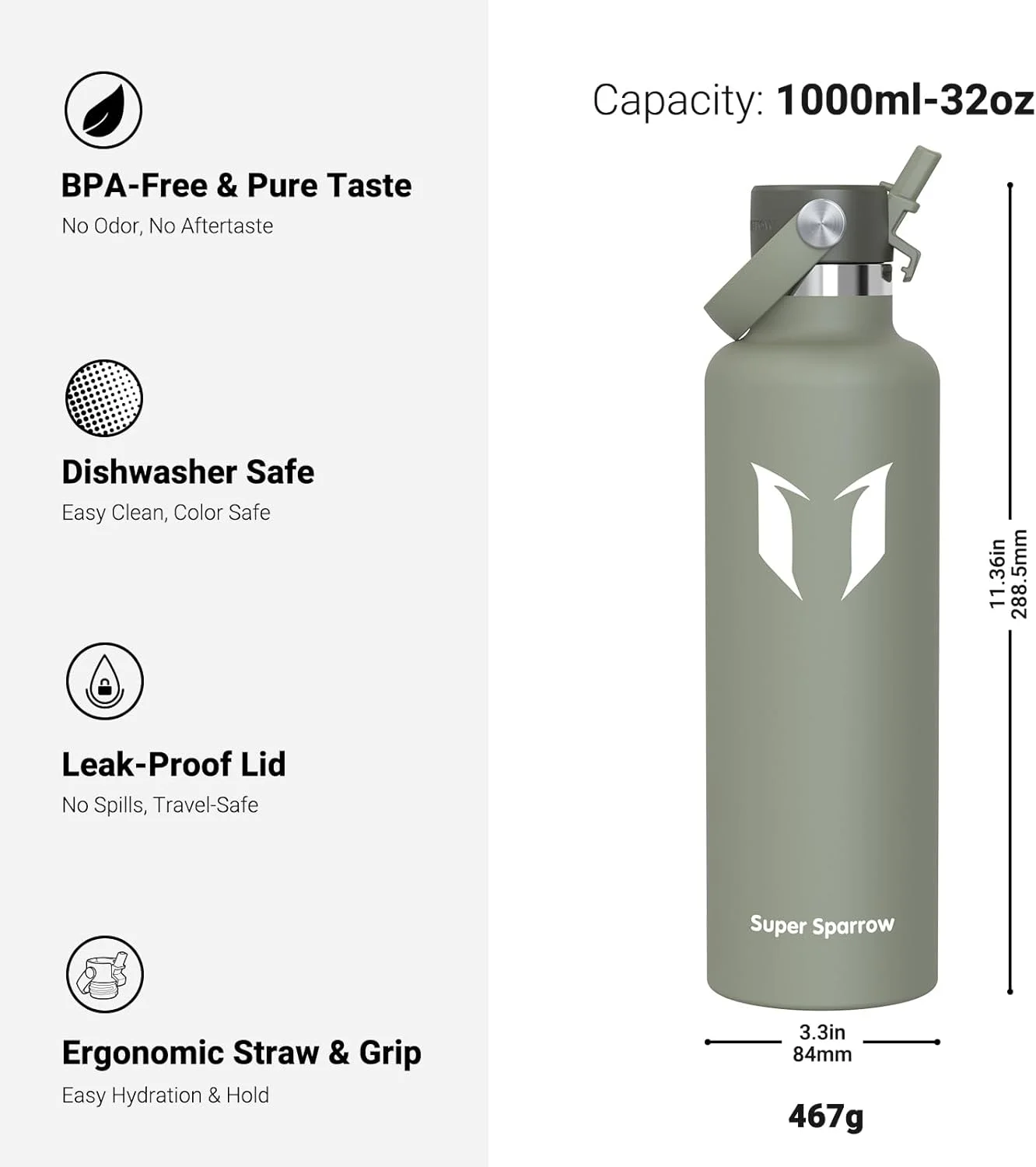 بطری آب عایق سوپر اسپارو 1 لیتری - بطری های آب فلزی FlipFlow با درب نی دار - بدون BPA - قمقمه استیل ضد زنگ ضد نشت برای ورزش، کمپینگ، پیاده روی، فضای باز، مسافرت بطری آب عایق سوپر اسپارو 1 لیتری - بطری های آب فلزی FlipFlow با درب نی دار - بدون BPA - قمقمه استیل ضد زنگ ضد نشت برای ورزش، کمپینگ، پیاده روی، فضای باز، مسافرت