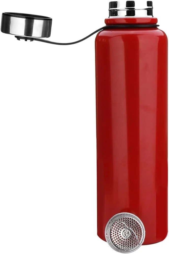 بطری آب فلزی 1.5 لیتری قمقمه خلاء استیل ضد زنگ، بطری نوشیدنی ورزشی بدون نشتی برای دویدن، باشگاه، دوچرخه سواری با مشخصات مختلف (قرمز، 1.5 لیتر (33x9 سانتی متر))