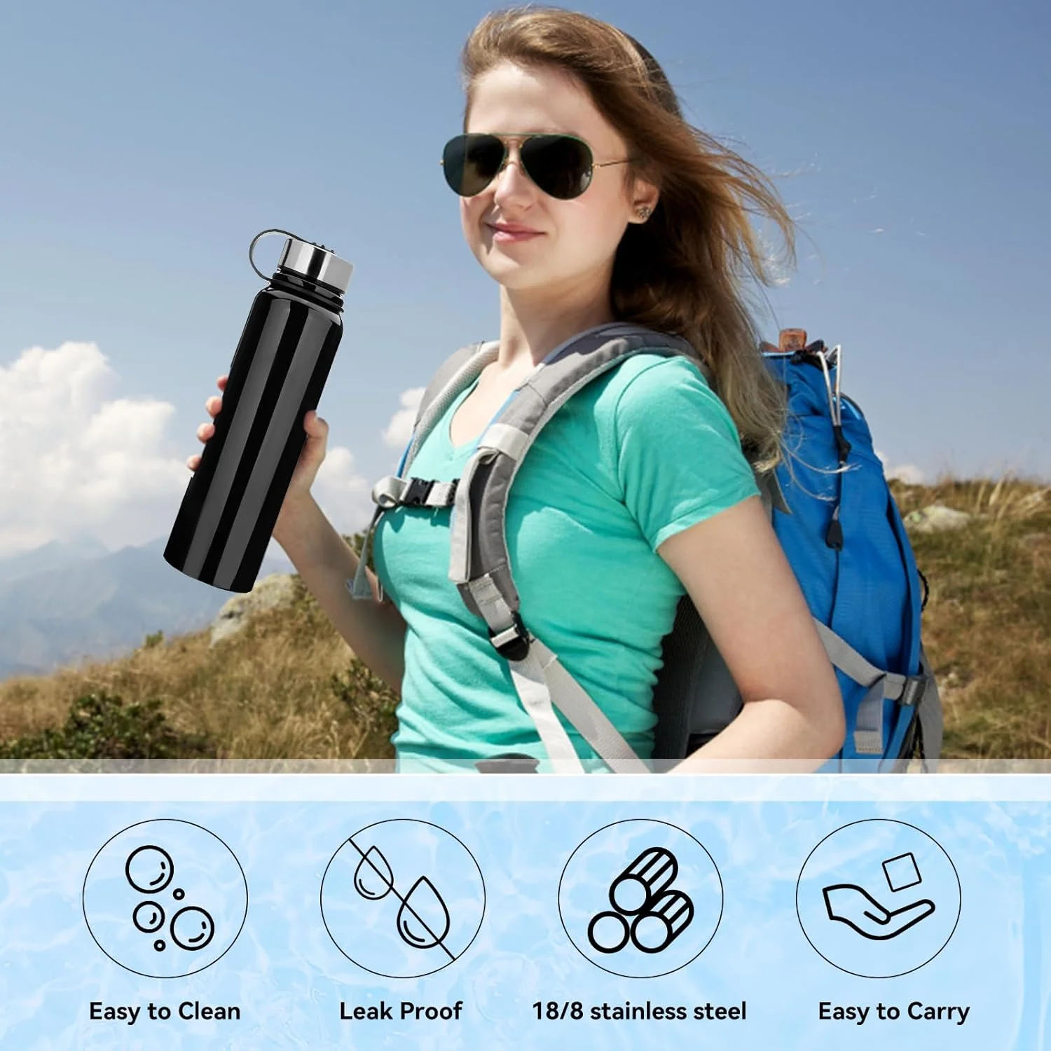 بطری آب فلزی 1.5 لیتری قمقمه خلاء استیل ضد زنگ، بطری نوشیدنی ورزشی بدون نشتی برای دویدن، باشگاه، دوچرخه سواری با اندازه های مختلف (مشکی، 1.5 لیتر (33x9 سانتیمتر)) بطری آب فلزی 1.5 لیتری قمقمه خلاء استیل ضد زنگ، بطری نوشیدنی ورزشی بدون نشتی برای دویدن، باشگاه، دوچرخه سواری با اندازه های مختلف (مشکی، 1.5 لیتر (33x9 سانتیمتر))