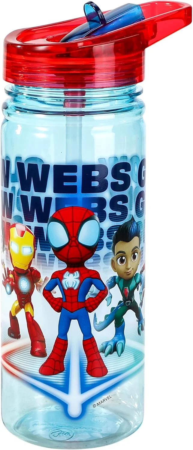 بطری آب 580 میلی لیتری اسپایدی و دوستان شگفت انگیزش، مناسب نوشیدنی مدرسه کودکان، ساخته شده از تریتان بادوام، قابل استفاده مجدد و بدون BPA