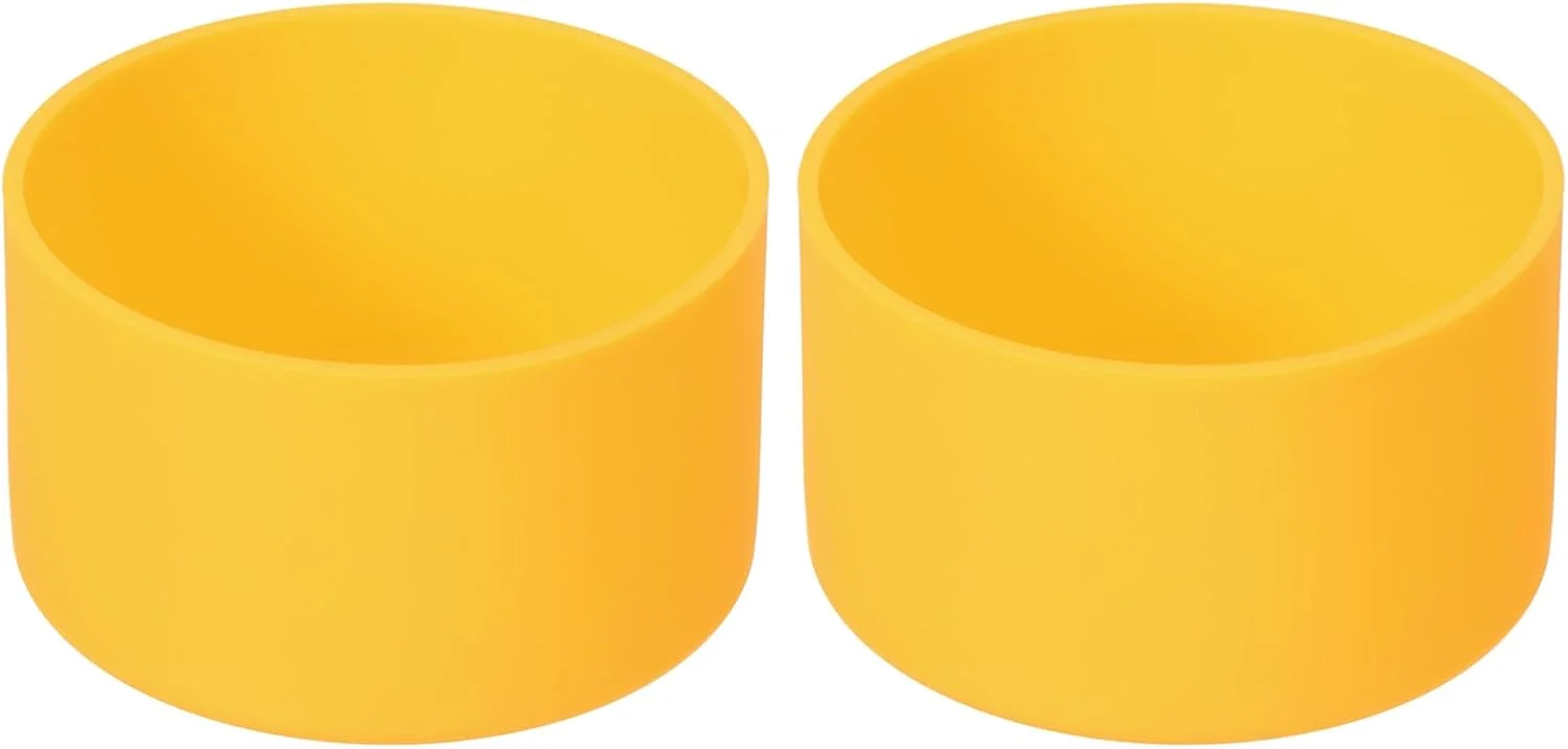 محافظ سیلیکونی زیر لیوانی 2 عددی 7.5 سانتی متری، روکش ضد لغزش زیر بطری آب، لوازم جانبی زیر لیوانی جهانی، زرد