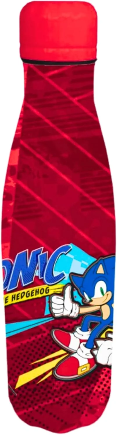 بطری آب سونیک خارپشت، بطری آب استیل ضد زنگ برای پسران، بطری مسافرتی، ظرفیت 500 میلی لیتر (قرمز)