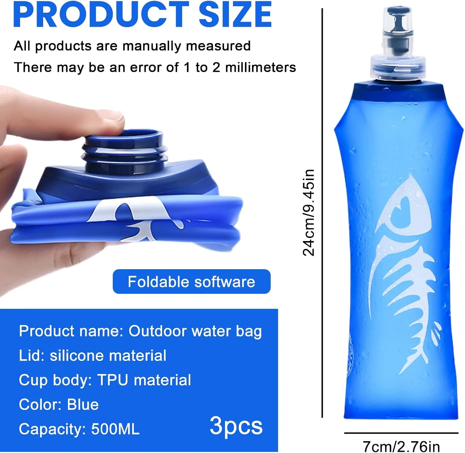 بطری های تاشو نوشیدنی: بسته 3 عددی، 500 میلی لیتر، قمقمه نرم، بطری ورزشی بدون BPA برای کوله پشتی هیدراتاسیون، بطری آب، تاشو برای دوچرخه سواری، پیاده روی، دویدن، ورزش های فضای باز (آبی A) بطری های تاشو نوشیدنی: بسته 3 عددی، 500 میلی لیتر، قمقمه نرم، بطری ورزشی بدون BPA برای کوله پشتی هیدراتاسیون، بطری آب، تاشو برای دوچرخه سواری، پیاده روی، دویدن، ورزش های فضای باز (آبی A)