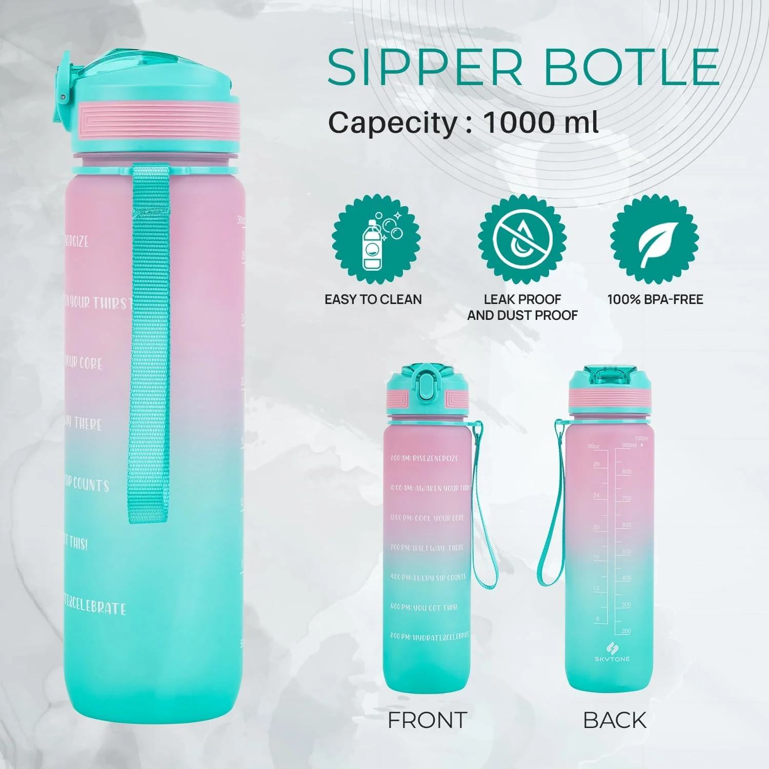 بطری آب یک لیتری SKYTONE با نشانگر زمانی انگیزشی برای بزرگسالان، بطری آب غیر سمی برای دفتر، بطری آب برای باشگاه، بطری آب ورزشی دویدن (1 لیتر صورتی توت فرنگی) بطری آب یک لیتری SKYTONE با نشانگر زمانی انگیزشی برای بزرگسالان، بطری آب غیر سمی برای دفتر، بطری آب برای باشگاه، بطری آب ورزشی دویدن (1 لیتر صورتی توت فرنگی)