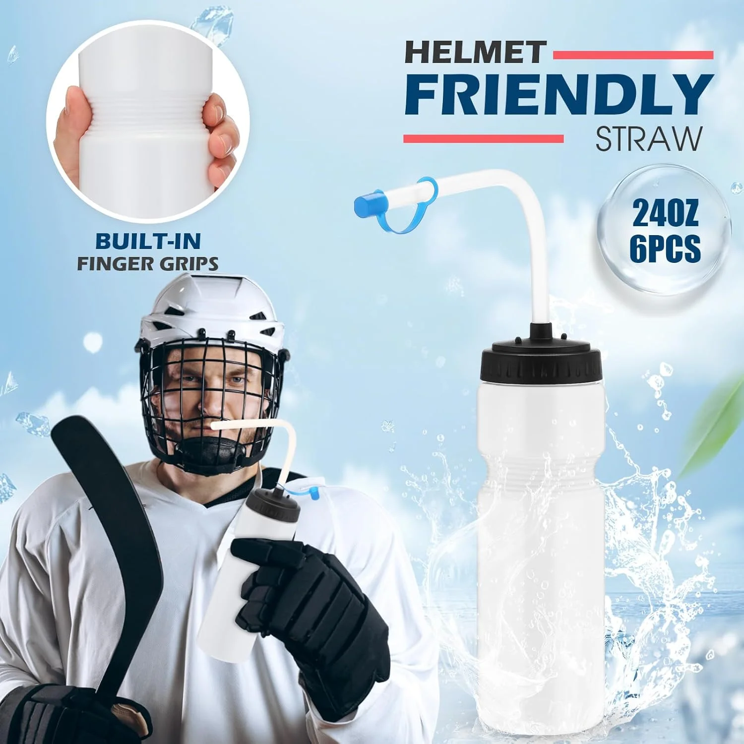 ست 6 عددی بطری آب ورزشی فشاری با نی، 750 میلی لیتر، پلاستیکی، قابل استفاده مجدد، مناسب دوچرخه سواری، تیم هاکی و ورزش های فضای باز (سفید) ست 6 عددی بطری آب ورزشی فشاری با نی، 750 میلی لیتر، پلاستیکی، قابل استفاده مجدد، مناسب دوچرخه سواری، تیم هاکی و ورزش های فضای باز (سفید)