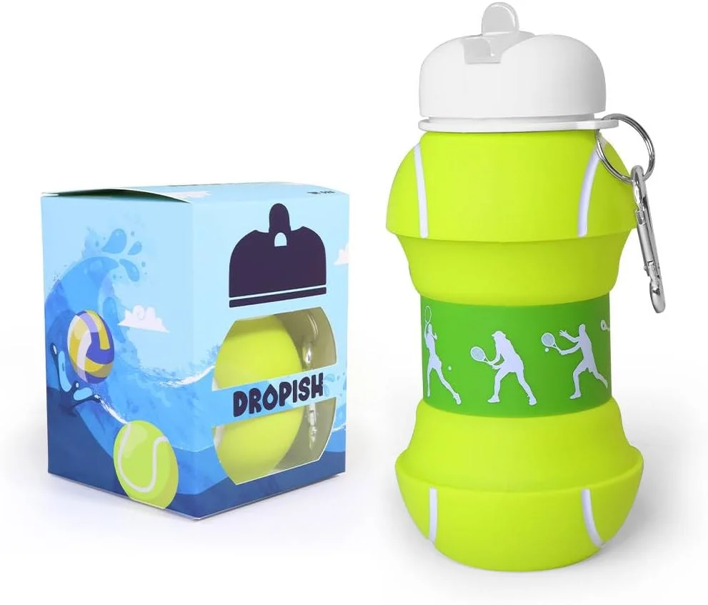بطری آب سیلیکونی طرح دار مناسب پدل و تنیس - کودکان، دختران و بزرگسالان - تاشو - بدون BPA - بسیار مقاوم - 550 میلی لیتر