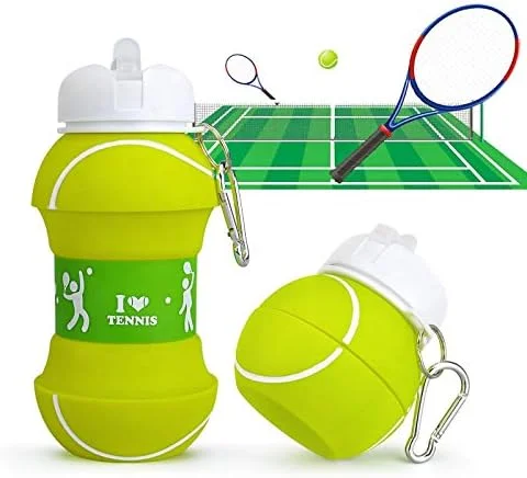 بطری آب سیلیکونی طرح دار مناسب پدل و تنیس - کودکان، دختران و بزرگسالان - تاشو - بدون BPA - بسیار مقاوم - 550 میلی لیتر