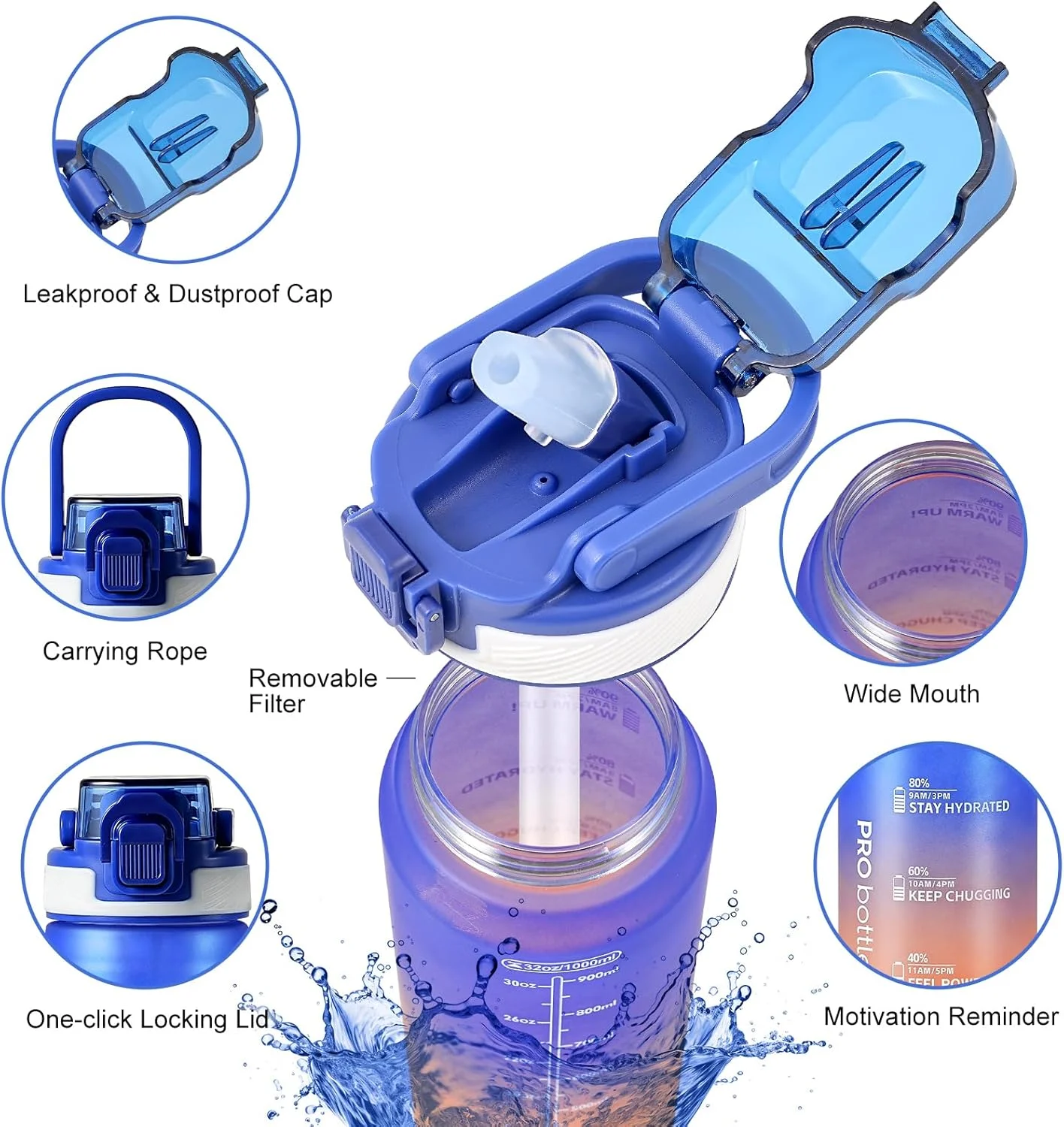 بطری آب ورزشی 1 لیتری با نی، بطری نوشیدنی پلاستیکی، بطری آب 1 لیتری با نشانگر زمان، ضد نشت و بدون BPA برای باشگاه، مدرسه، دفتر، مسافرت (آبی نارنجی) بطری آب ورزشی 1 لیتری با نی، بطری نوشیدنی پلاستیکی، بطری آب 1 لیتری با نشانگر زمان، ضد نشت و بدون BPA برای باشگاه، مدرسه، دفتر، مسافرت (آبی نارنجی)