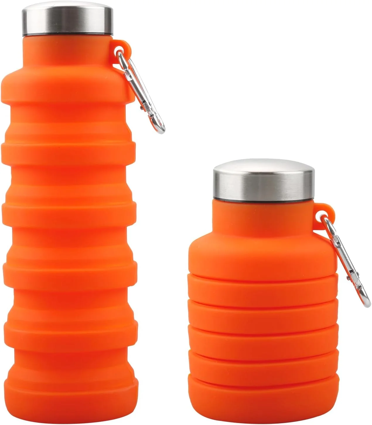 بطری آب سیلیکونی، بطری مسافرتی تاشو قابل حمل، بطری های ورزشی ضد نشت لوازم جانبی فضای باز برای پیاده روی، کمپینگ، دویدن (نارنجی)