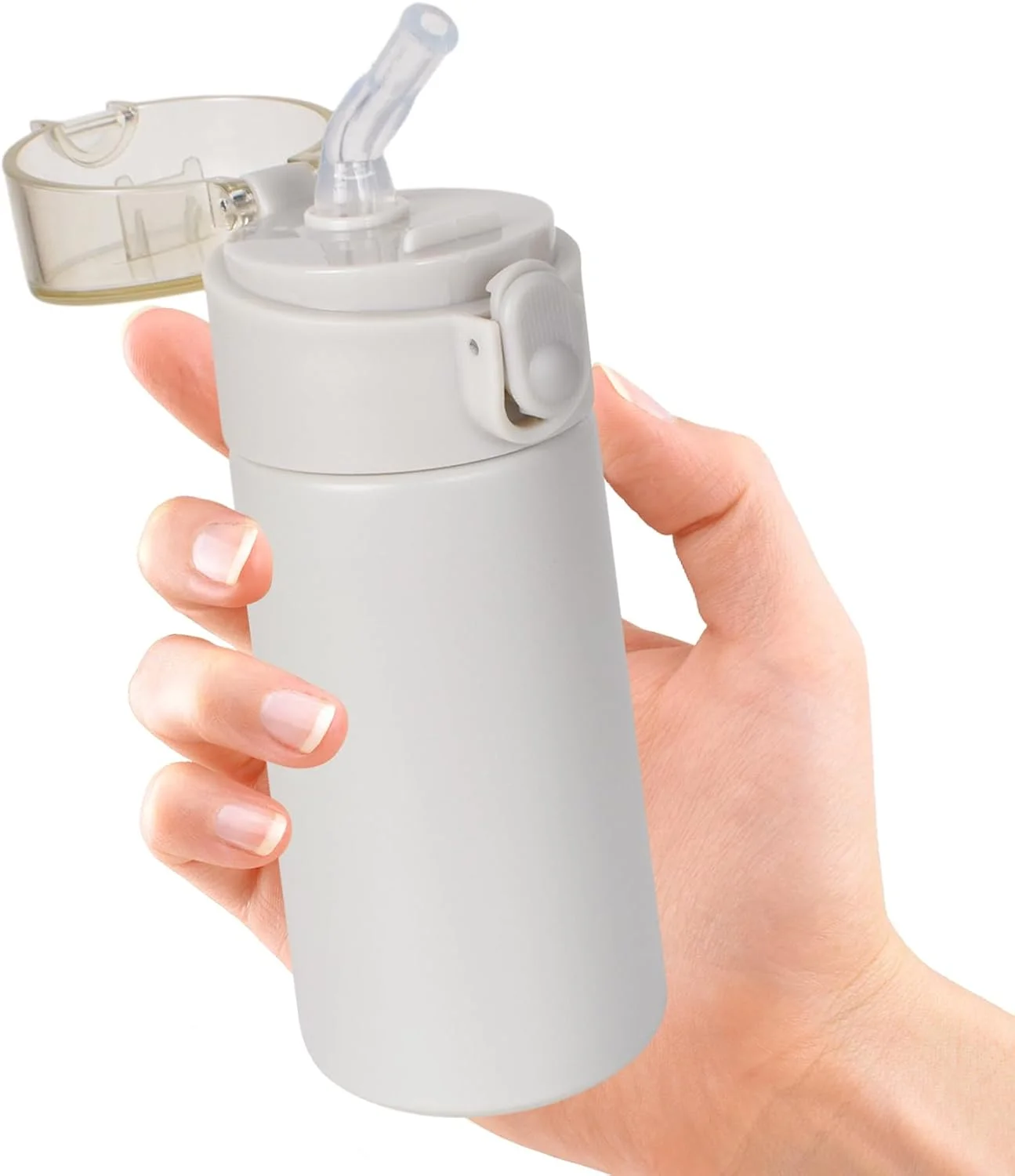 بطری نوشیدنی استیل ضد زنگ، 150 میلی لیتر، بطری آب با درب نی دار، استیل ضد زنگ 304، فلاسک عایق قابل حمل، ضد نشت، برای مدرسه، دوچرخه، ورزش، فضای باز - بدون BPA، خاکستری