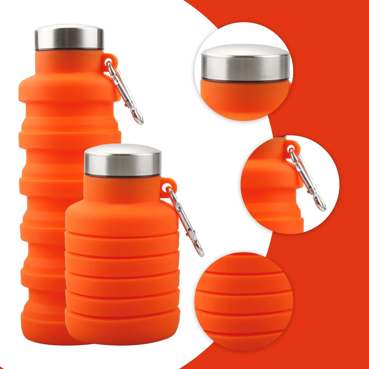 بطری آب سیلیکونی، بطری مسافرتی تاشو قابل حمل، بطری های ورزشی ضد نشت لوازم جانبی فضای باز برای پیاده روی، کمپینگ، دویدن (نارنجی) بطری آب سیلیکونی، بطری مسافرتی تاشو قابل حمل، بطری های ورزشی ضد نشت لوازم جانبی فضای باز برای پیاده روی، کمپینگ، دویدن (نارنجی)