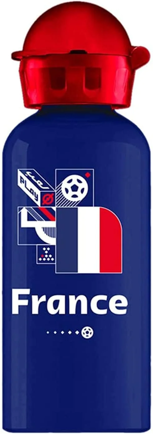 بطری آلومینیومی طرح گرافیکی جام جهانی قطر 2022 فیفا RT501003F فرانسه، مناسب کودکان، 400 میلی لیتر، آبی