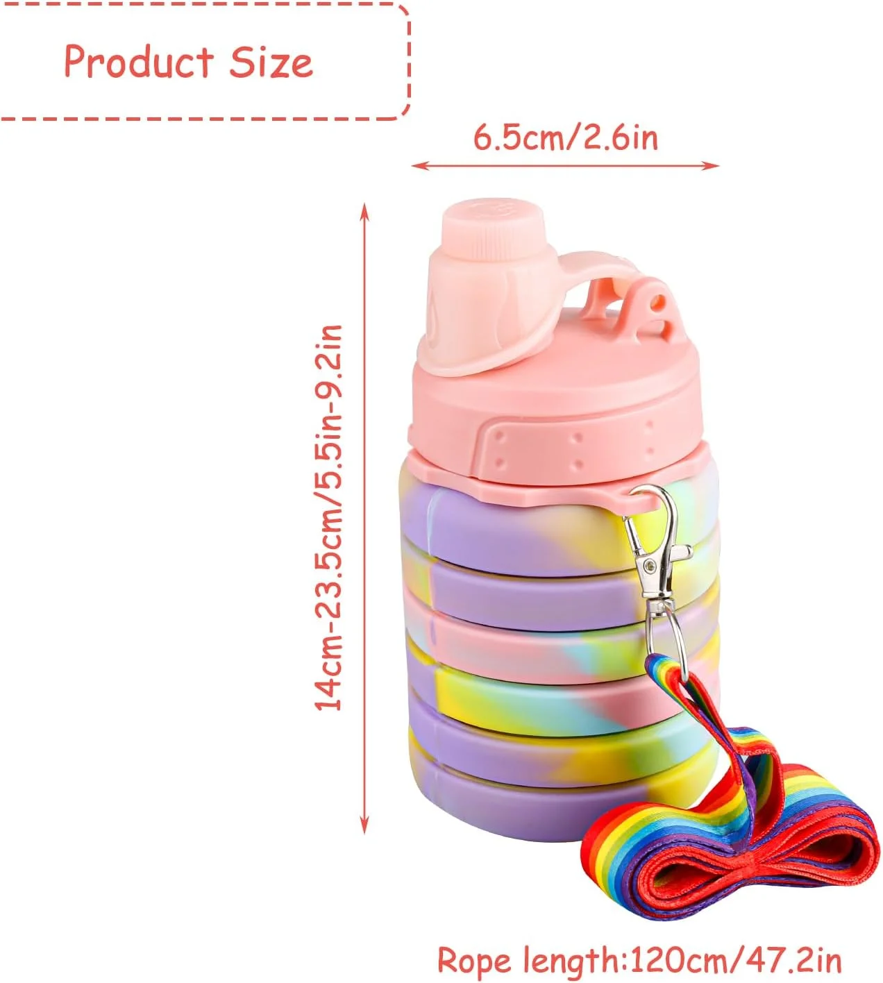 بطری آب سیلیکونی تاشو 500 میلی لیتری، بطری های آب قابل حمل ضد نشت با بند آویز، لوازم جانبی برای کودکان، دختران، پسران، ورزش، پیاده روی، سفر، کمپینگ (صورتی استتاری) بطری آب سیلیکونی تاشو 500 میلی لیتری، بطری های آب قابل حمل ضد نشت با بند آویز، لوازم جانبی برای کودکان، دختران، پسران، ورزش، پیاده روی، سفر، کمپینگ (صورتی استتاری)